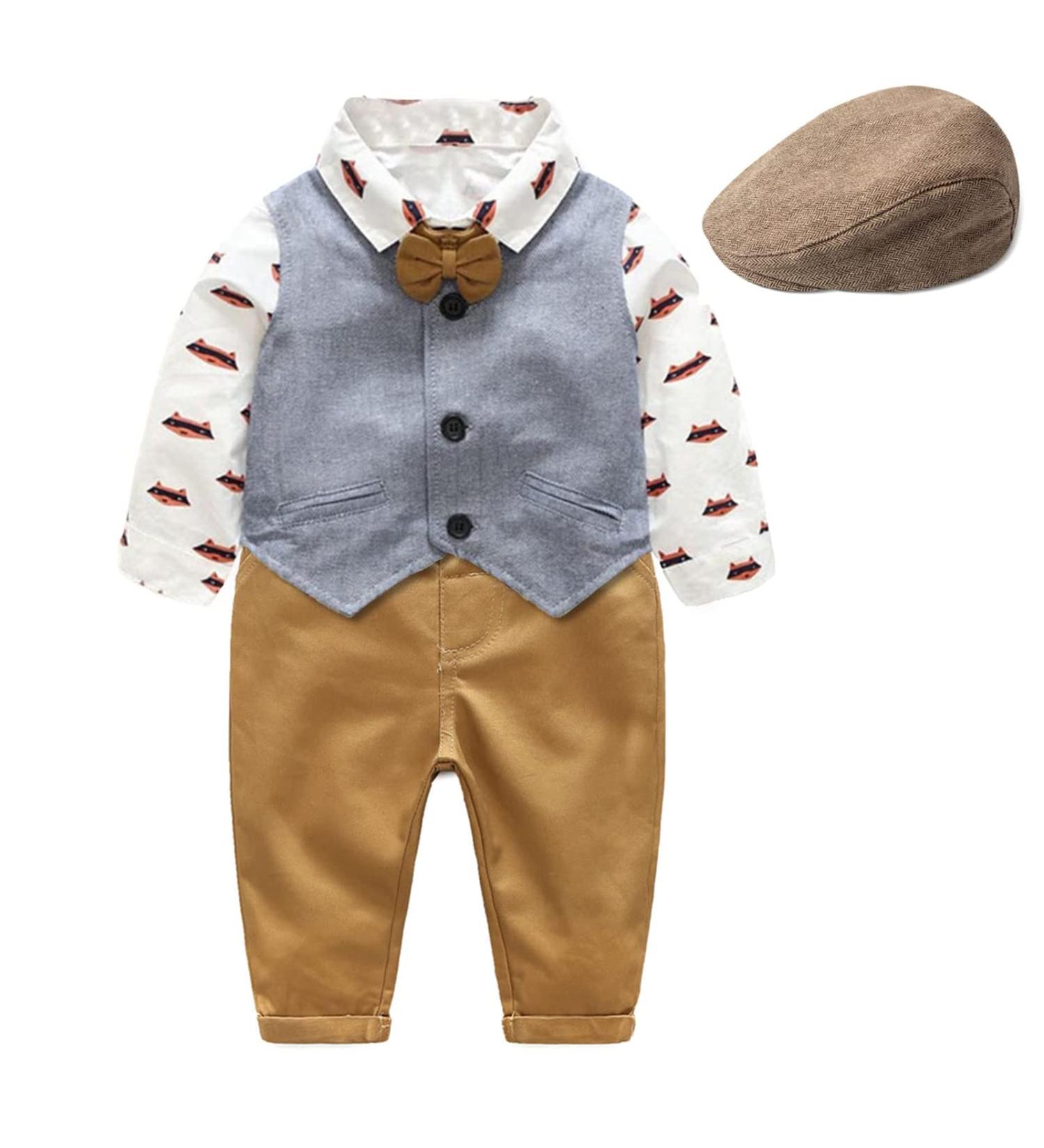 Volunboy Baby Boys Gentleman Suit 4 PCS Set | Formal Waistcoat Outfit Wedding Shirts + Vest + Bow Tie | 18-24 Months - Buy Online on GoSupps.com