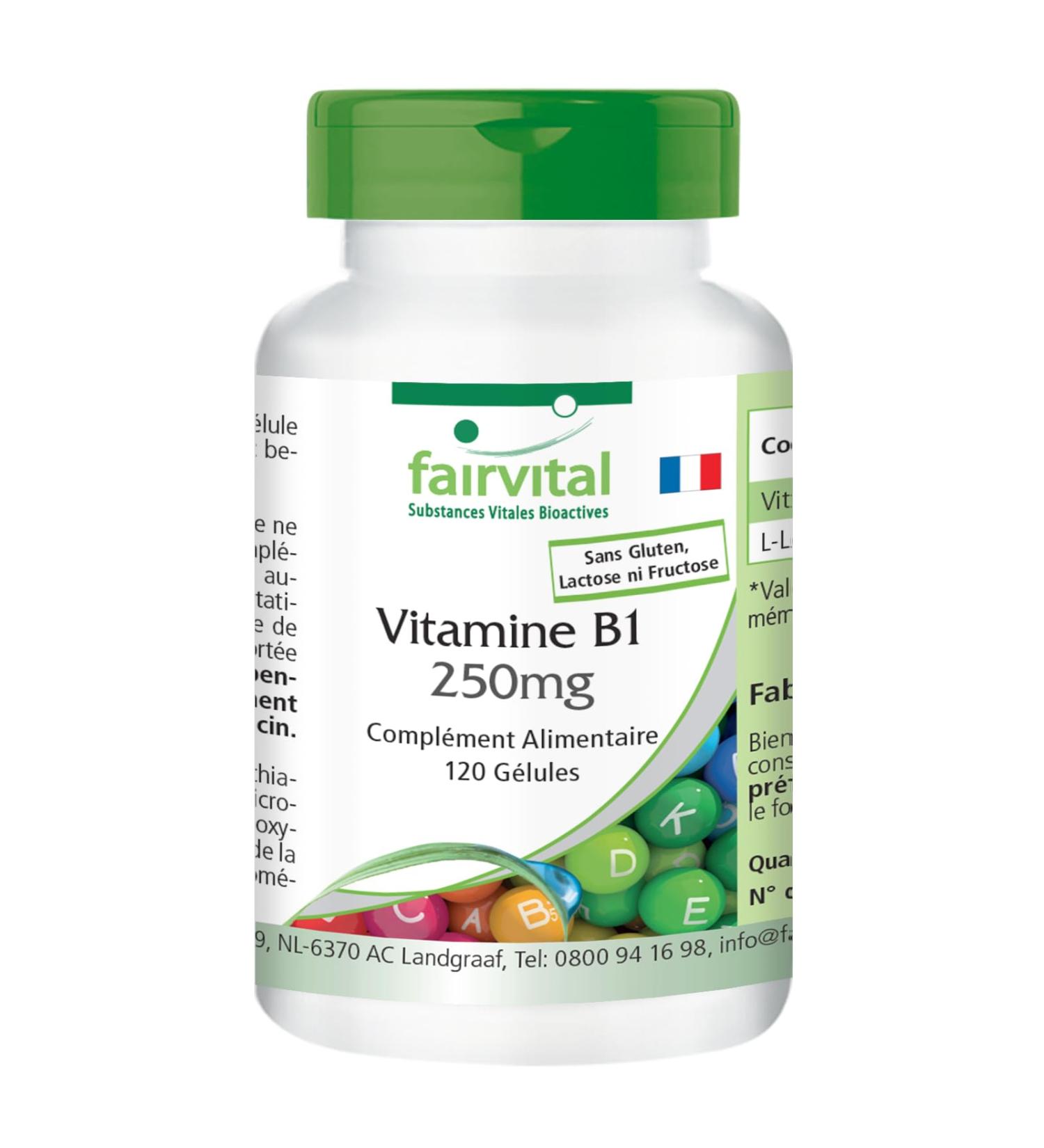 Fairvital | Vitamine B1(Thiamine) 250mg - 120 g lules - qualit contr l e et haute dose - 100% v g talien - Made in Germany - Buy Online on GoSupps.com