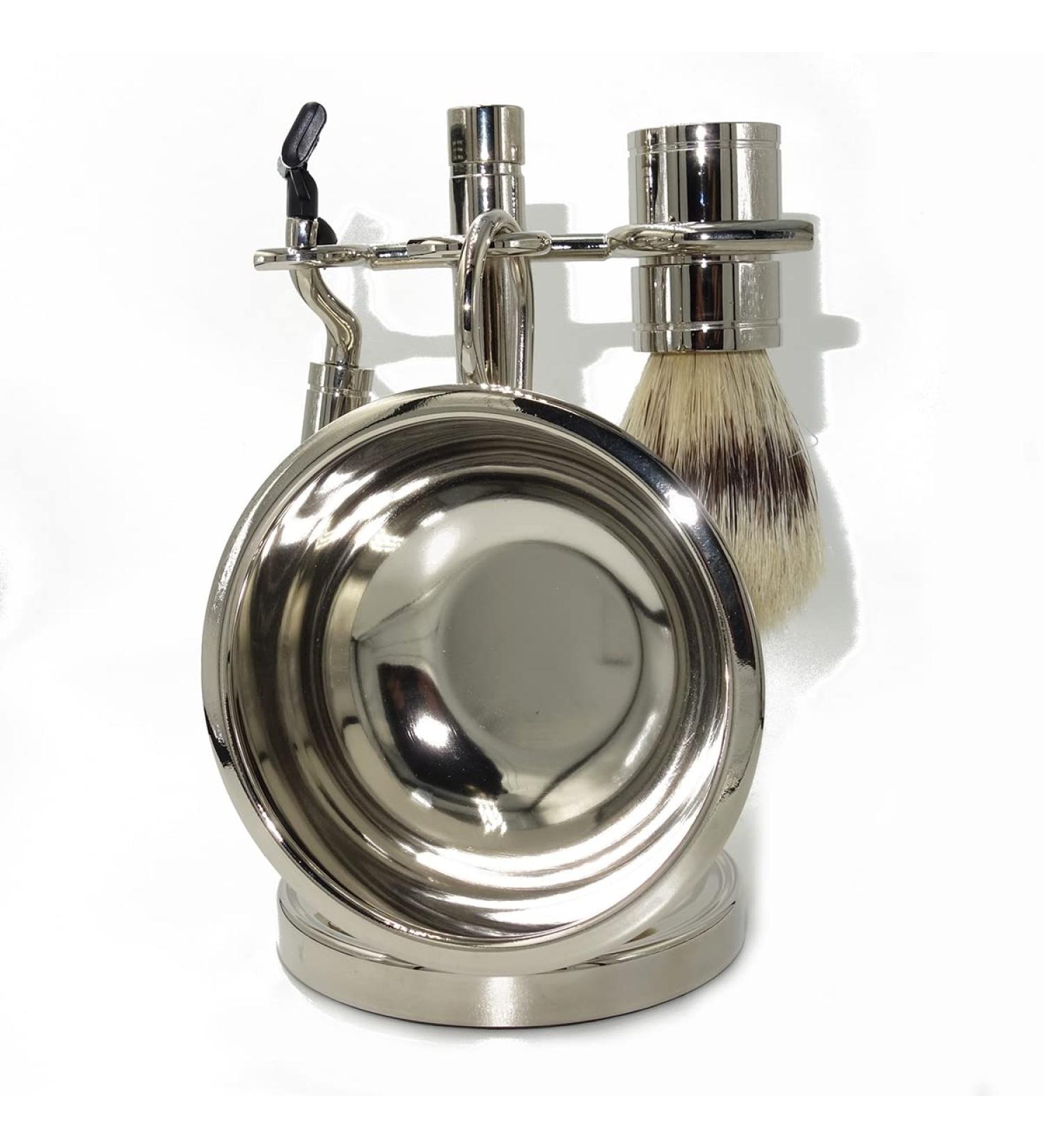 HRTC Men's 5-in-1 Shaving Set - Wild Boar Beard Brush Safety Razor Double-Sided Mirror & Soap Bowl Stand - Premium Grooming Essentials - Buy Online on GoSupps.com