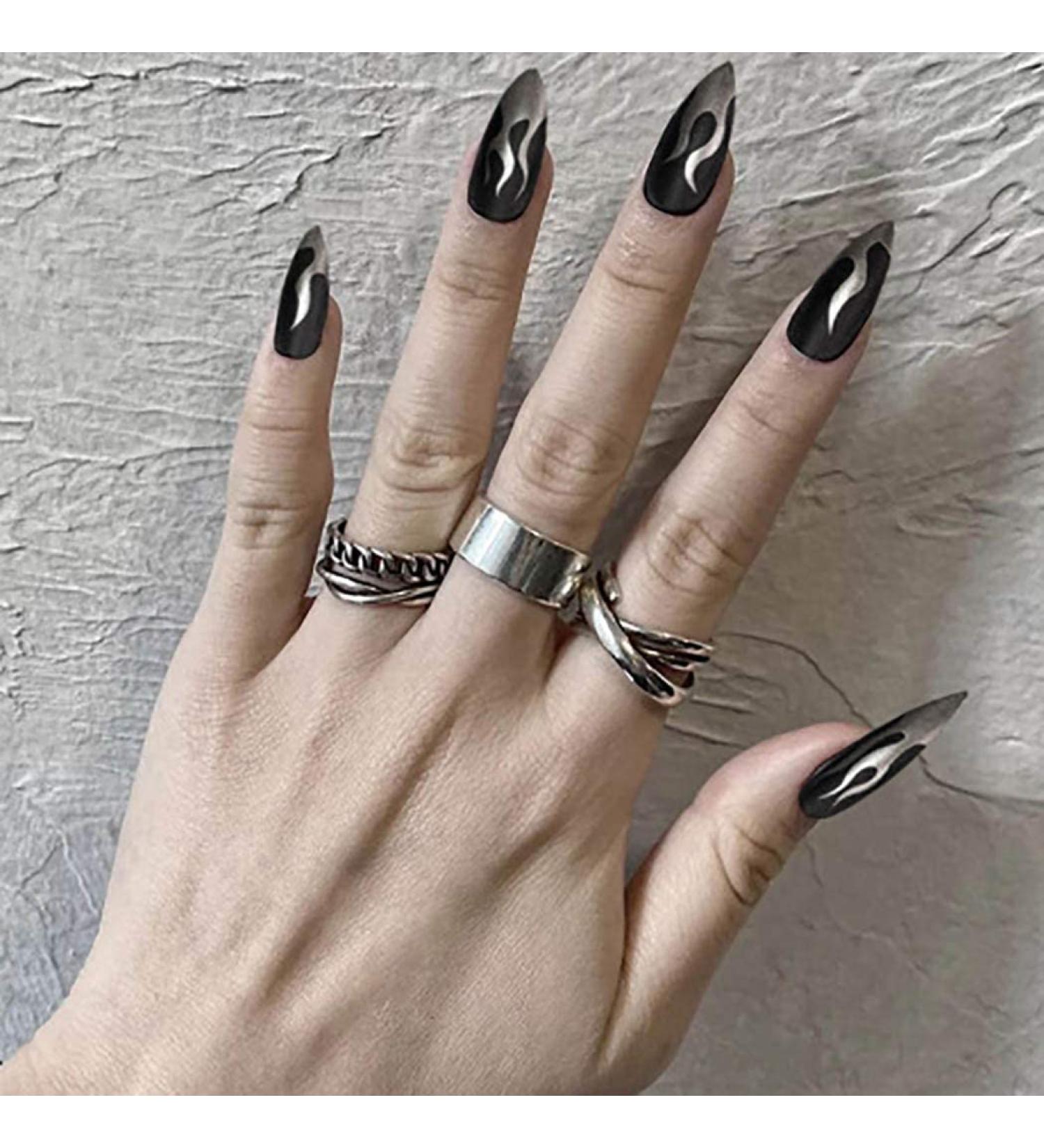 24Pcs Matte False Nail Black Stiletto Long Salon Nail Tips Full Cover Art Design Acrylic Fake Nails for Women and Girls - Buy Online on GoSupps.com