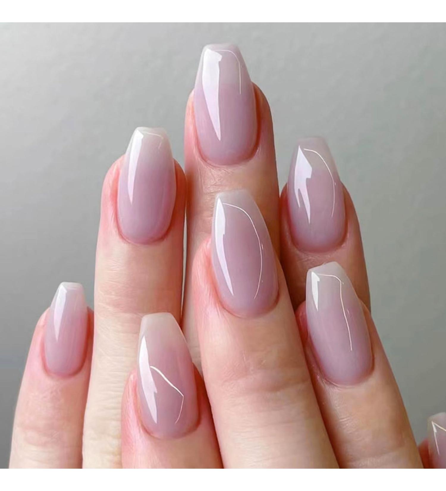 24Pcs Pink Ballerina False Nails Set | Short Square French Tips | Glossy Press On Nails with Adhesive Tabs | Reusable Stick On Nails for Women & Girls - Buy Online on GoSupps.com