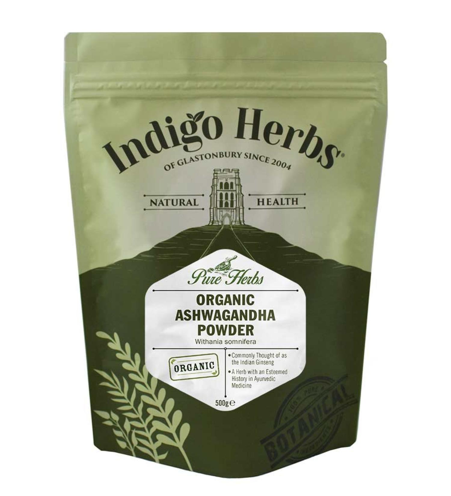 Indigo Herbs Organic Ashwagandha Powder 500g - Pure Withania somnifera | Vegan & GMO-Free - Buy Online on GoSupps.com