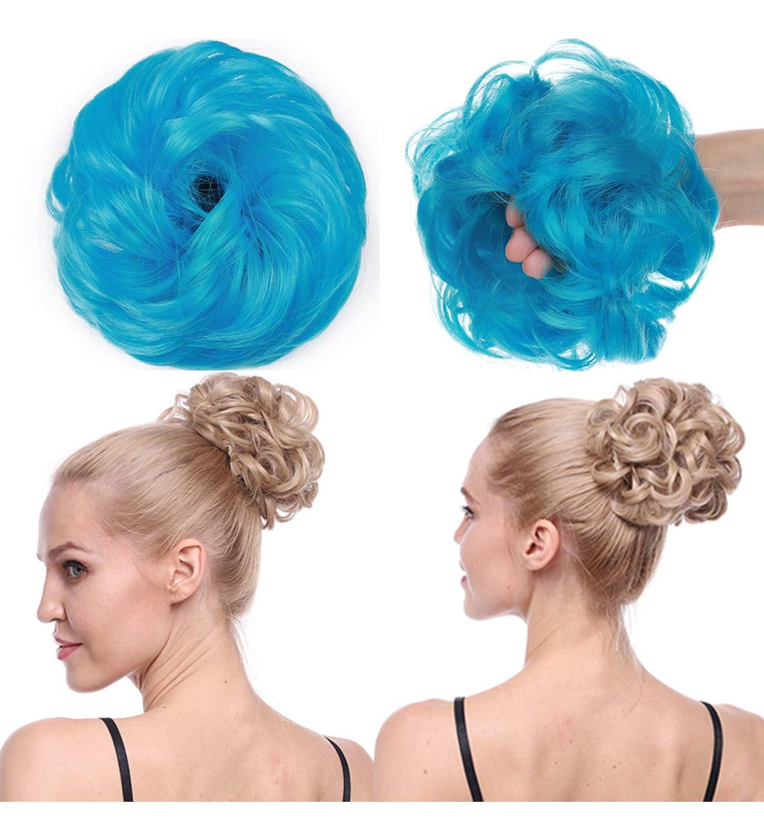 Thick Hair Donut Scrunchie Updo Hair Bun in Blue - Wavy Curly Messy Hairpiece Chignons Ponytail Extension - Buy Online on GoSupps.com