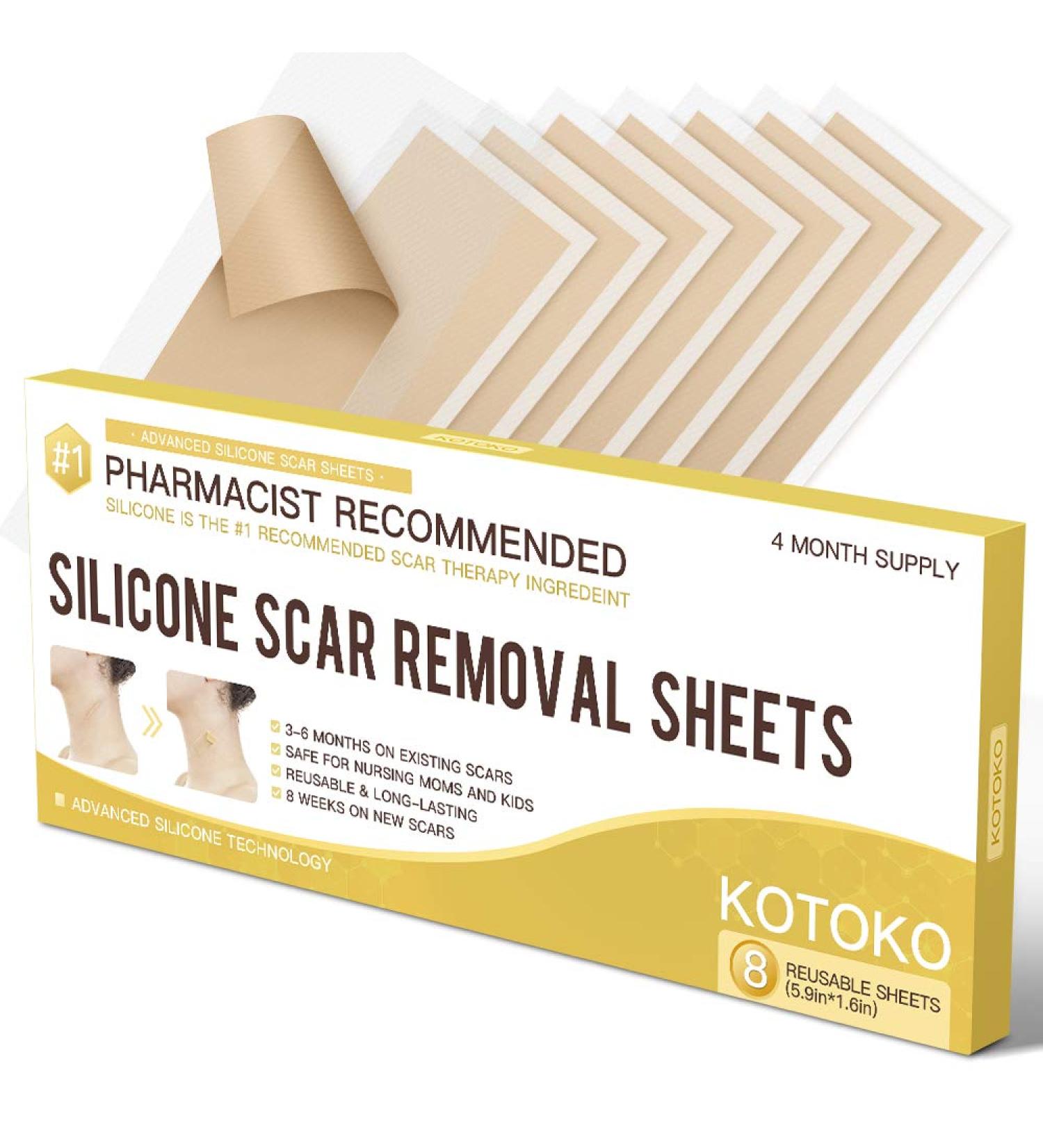 Professional Silicone Scar Removal Sheets - Box of 8, Reusable & Washable - for Scars, Keloids, Burns & Surgery - 5.9x1.6 - Effective Keloid Scar Removal Patch - Buy Online on GoSupps.com