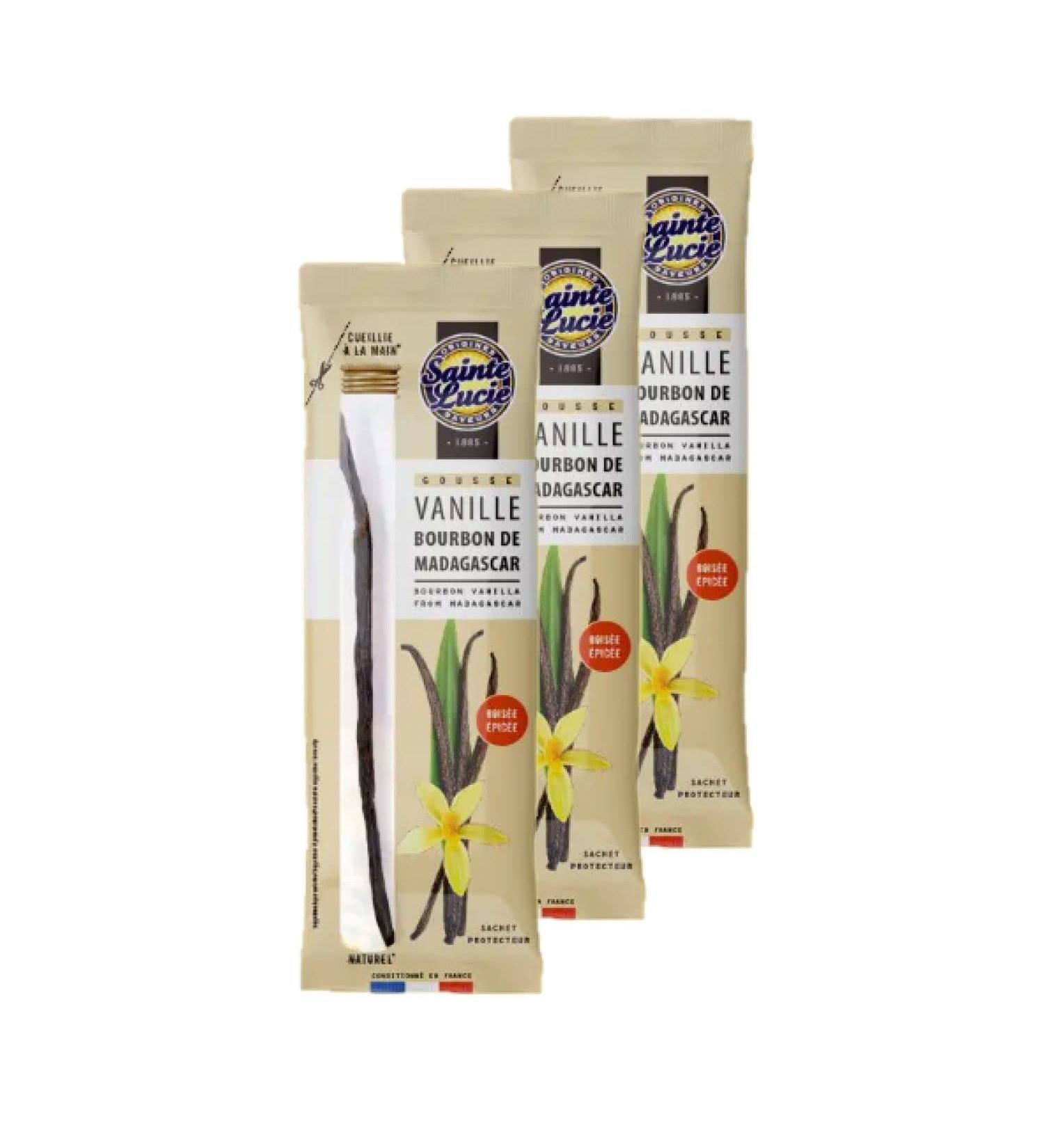 Sainte Lucie Lot of 3 Madagascar Bourbon Vanilla - 1 pod - 3g box