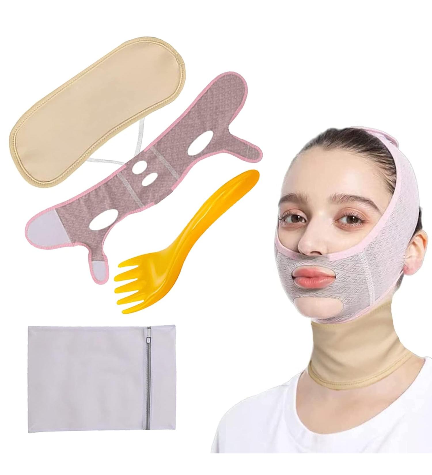 Beauty Face Sculpting Sleep Mask & V Line Lifting Mask with Castor Oil Pack - Double Chin Reducer & Thyroid Neck Wrap for V Line Shaping - Buy Online on GoSupps.com