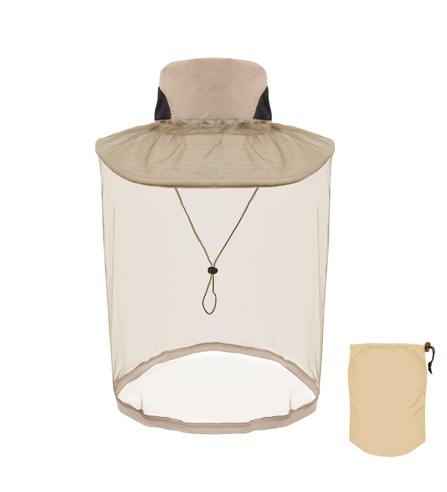 Grey Nylon Midge Head Net Hat with Khaki Face Mesh - Ideal for Outdoor Activities - Buy Online on GoSupps.com