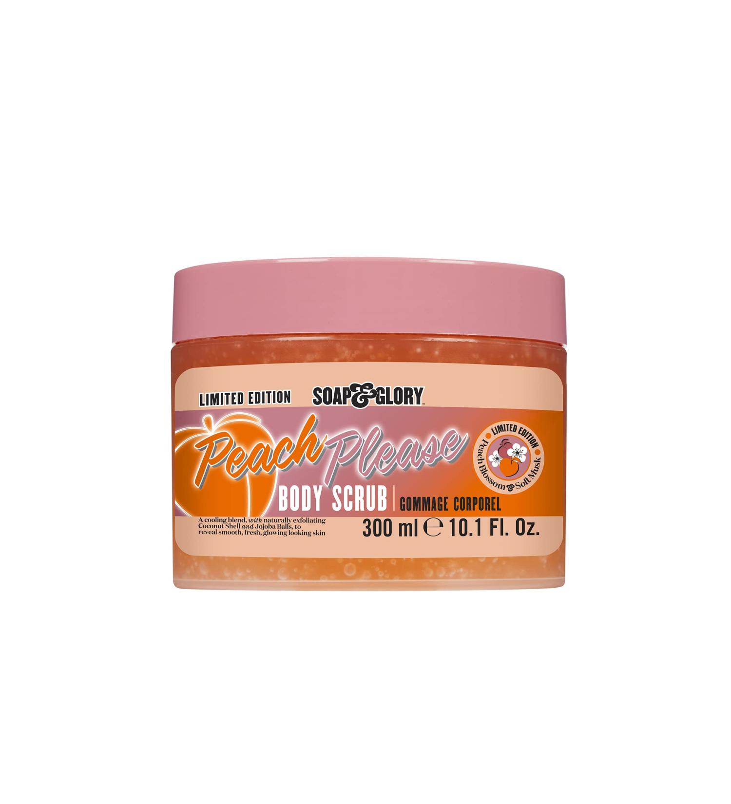 Soap & Glory Peach Please Exfoliating Body Scrub - Vitamin E Coconut & Jojoba Balls Scrub - Japanese Sweet Pea & Peach Blossom Scent - 300ml - Buy Online on GoSupps.com