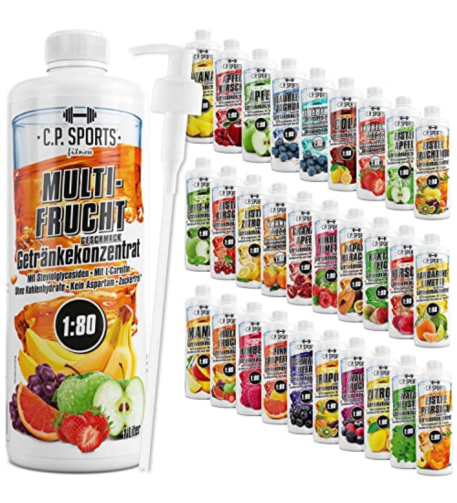 C.P. Sports Beverage Syrup - Sugar-Free Multi-Fruit Drink Concentrate with Vitamins | 1L + Pump Donor | Perfect for Hydration During Sports - Buy Online on GoSupps.com