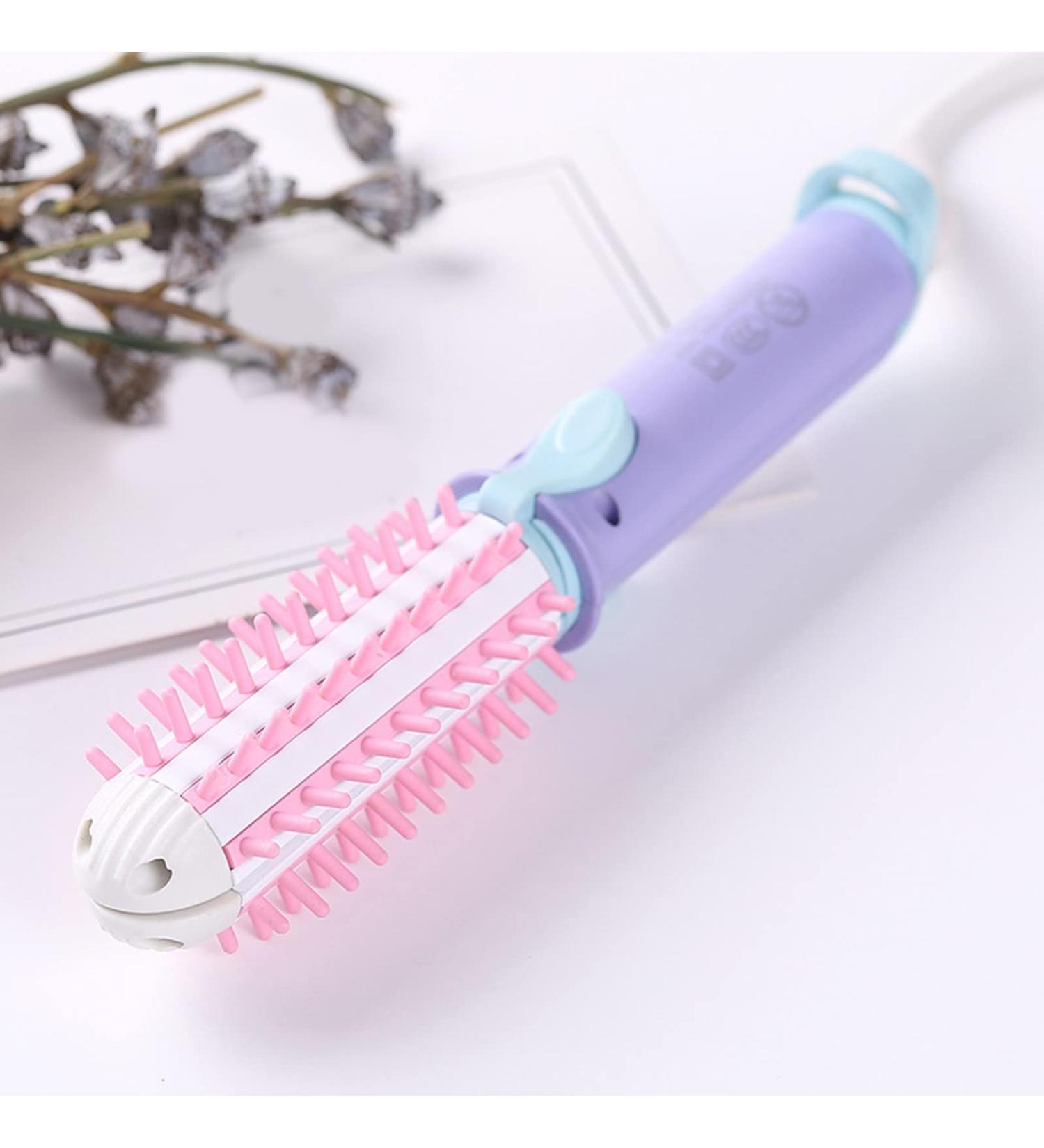 Mini Thermal Brush - 2-in-1 Hair Straightener & Curling Iron for Short Hair Heated Round Brush for Volume & Curls Travel Size Purple Wand - Buy Online on GoSupps.com
