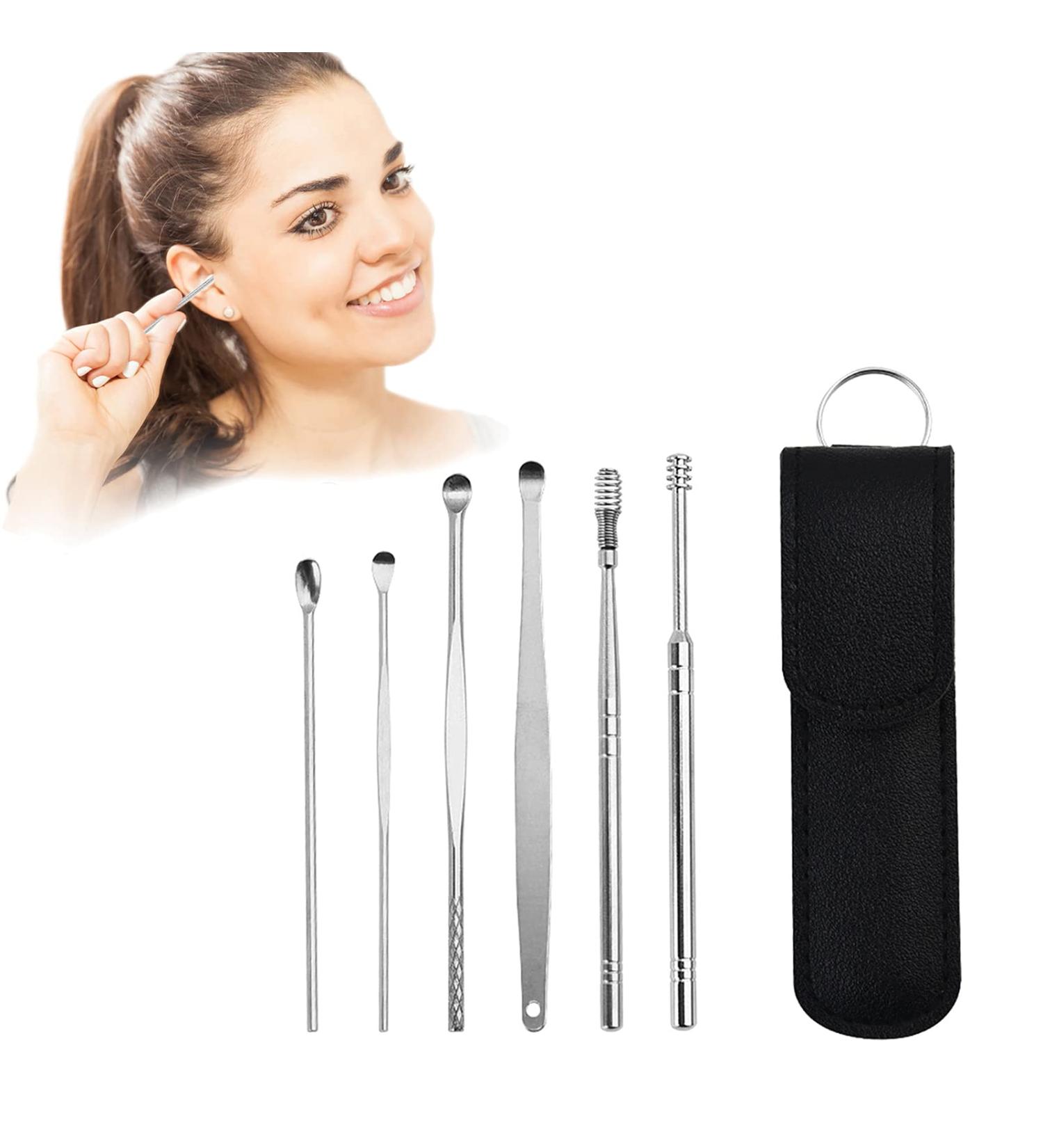 Medical Grade Stainless Steel Ear Wax Removal Kit with Spring Ear Wax Cleaner Tool Set in Black - Includes Storage Box - Clinically Innovative Spiral Ear Wax Remover - Buy Online on GoSupps.com