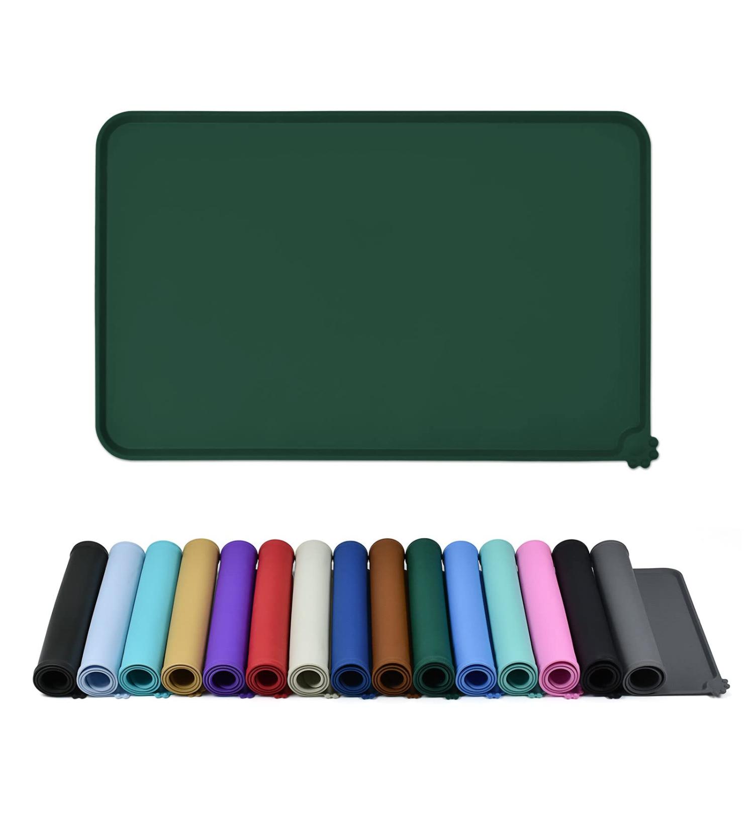 Reopet Silicone Pet Feed Mat - Waterproof Dog & Cat Mat with Elevated Edges - 60x40 cm (1-Pack) - Hunter Green - Buy Online on GoSupps.com