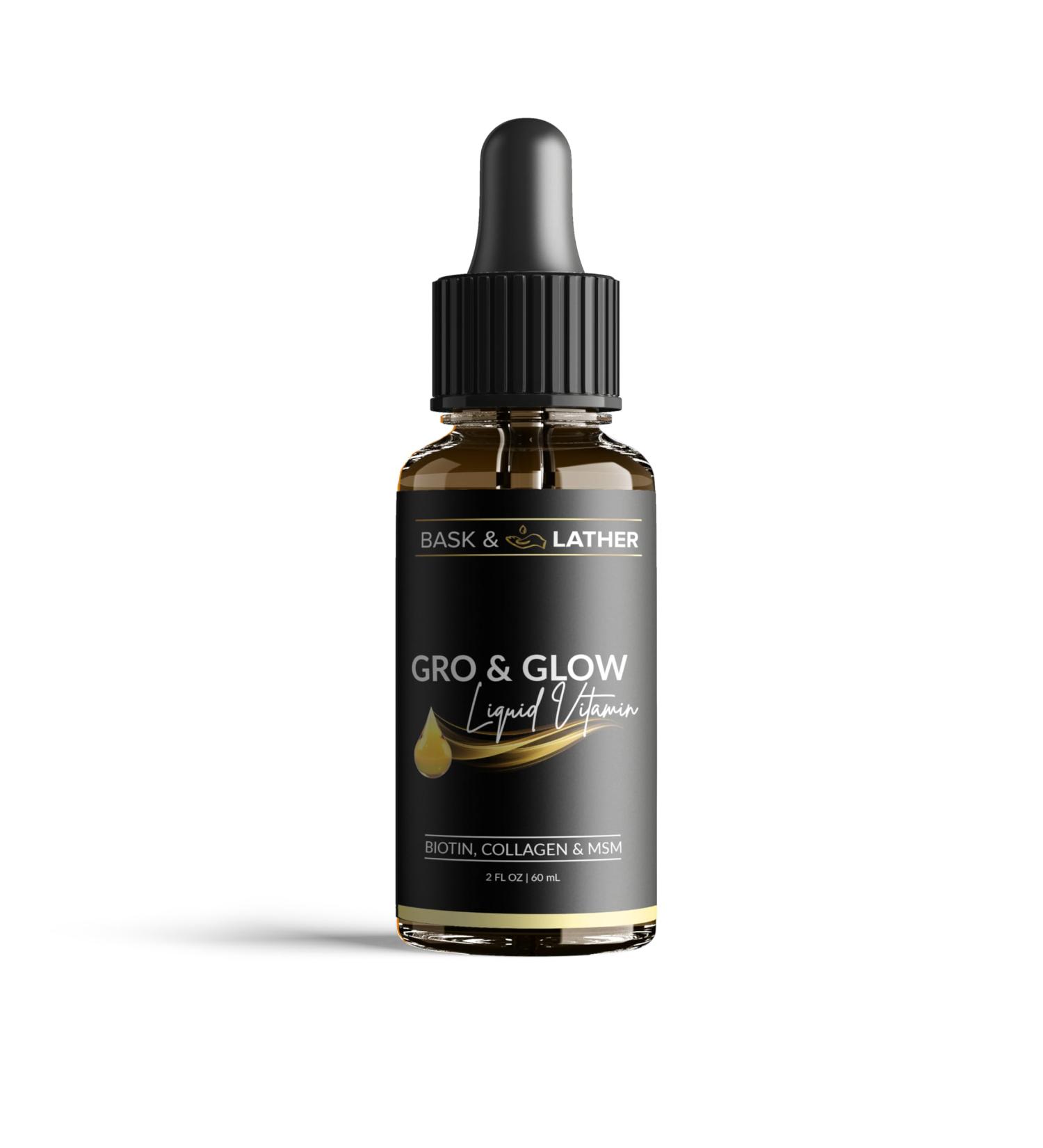 BASK & LATHER GRO & Glow Liquid Vitamin Liquid Collagen for Women Natural Ingredients with Collagen Biotin Msm Beauty Supplement Helps Support Healthy Hair Skin & Nails Cherry Flavor 2 FL Oz - Buy Online on GoSupps.com
