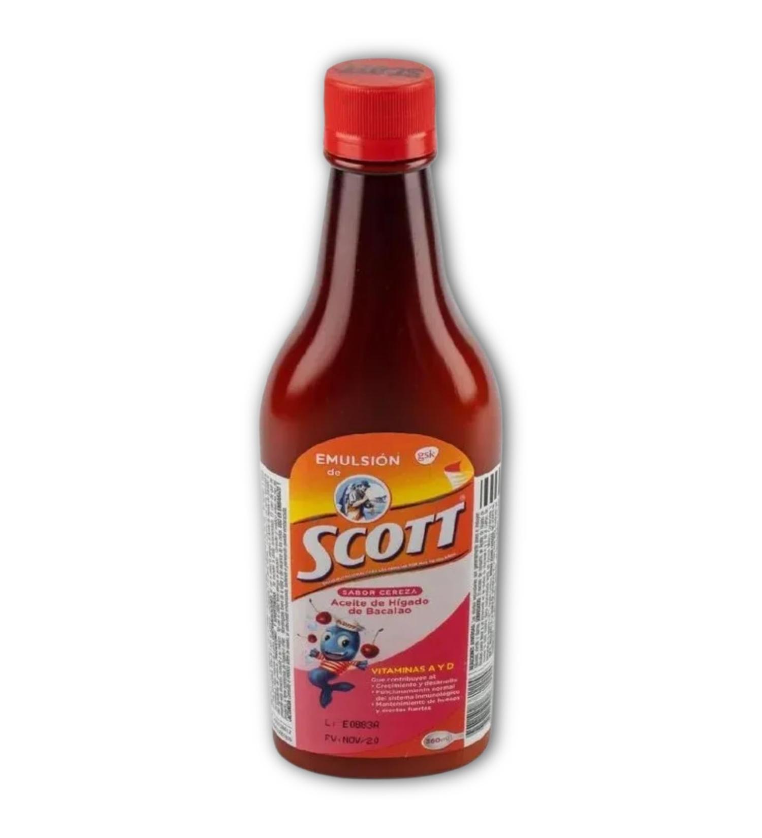 Generic Emulsion de Scott - Sabor Cereza (Cherry) (360 ml - 12.17 Fl Oz) Aceite de h gado de bacalao con vitamina A y Calcio suplemento diet tico para ni os despensa Colombiana