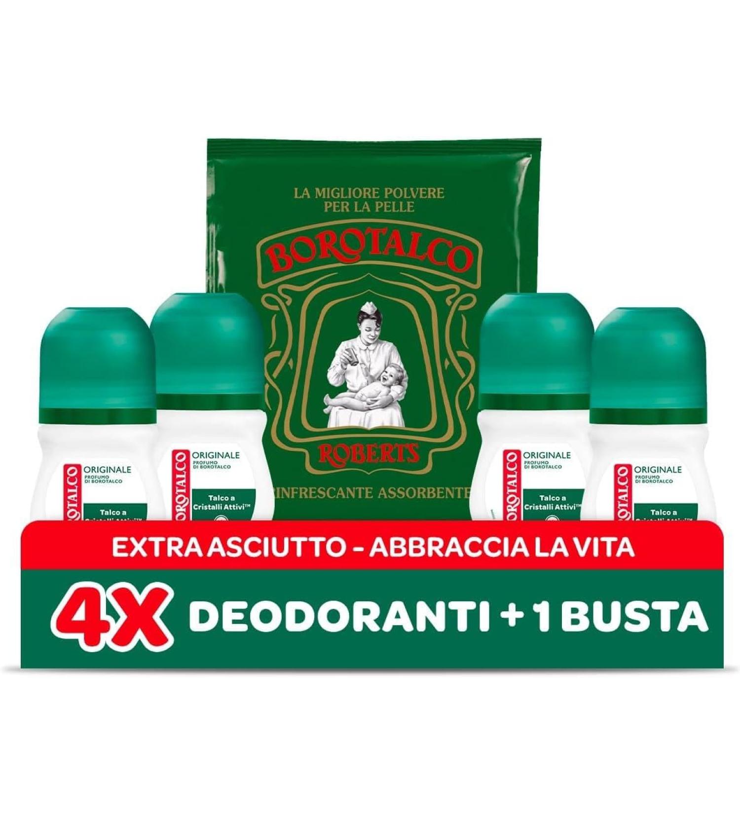  Borotalco Borotalco Original Roll-On Deodorant with Active Crystal Talc Triple Dry Protection Alcohol Free Talcum Scent - 4 x 50ml - Amazon Exclusive - Buy Online on GoSupps.com