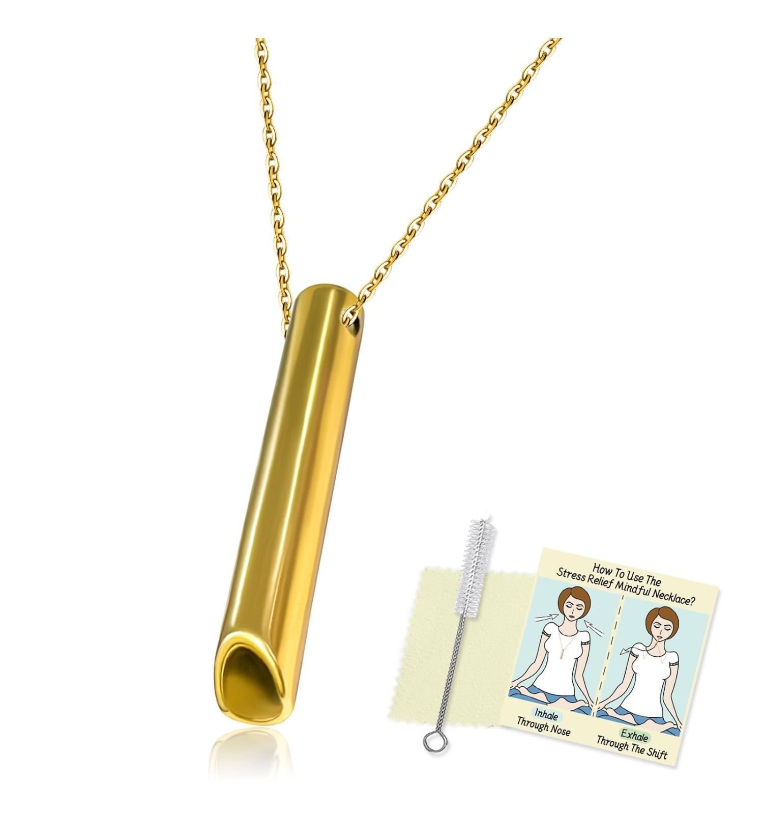 Natural Healing Stress Relief Necklace for Women and Men - Stainless Steel Breathing Pendant for Meditation, Anxiety Relief, Relaxation, and Exercise (Gold) - Buy Online on GoSupps.com
