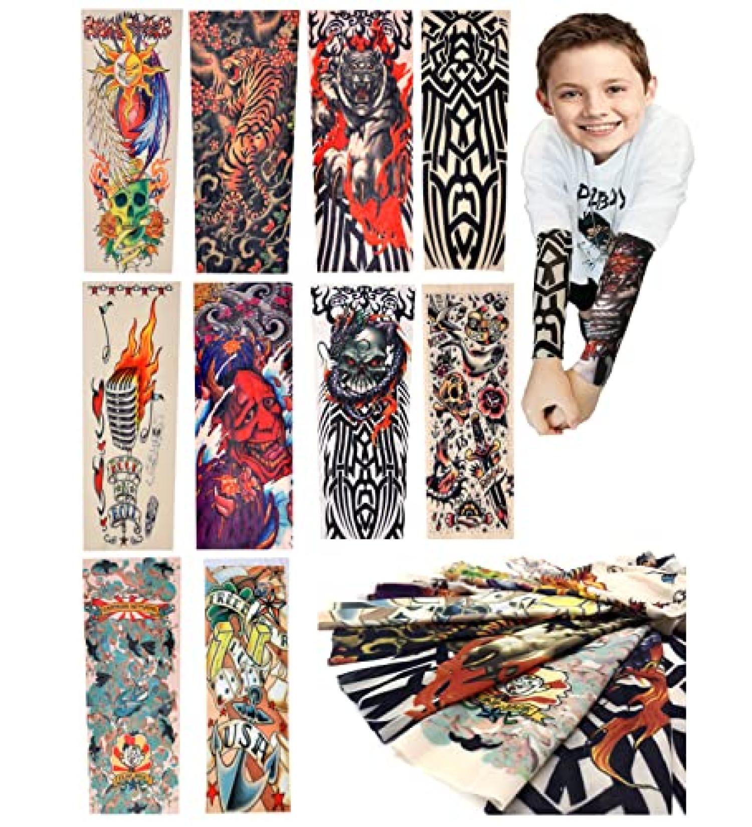 iToolai Kids Tattoo Sleeves for Boys Girls - 10 Pcs Temporary Arm Sleeves for Children | Fake Slip On Sunscreen UV Protection Cooling Arms - Buy Online on GoSupps.com