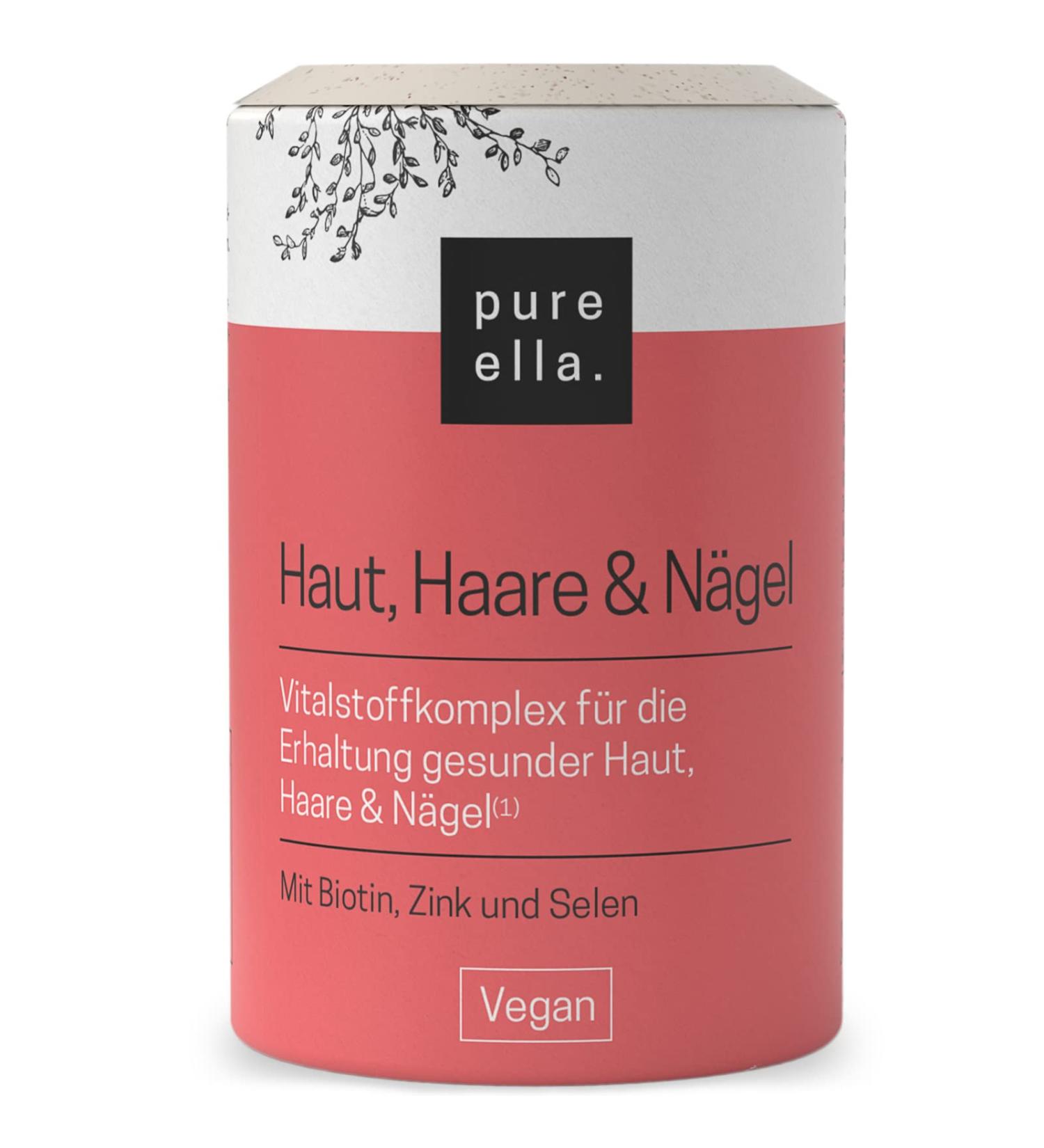 Pure Ella Skin Hair & Nails - Vegan Biotin Dietary Supplement with Zinc Selenium & Vitamins - 60 Capsules for Monthly Care - Buy Online on GoSupps.com