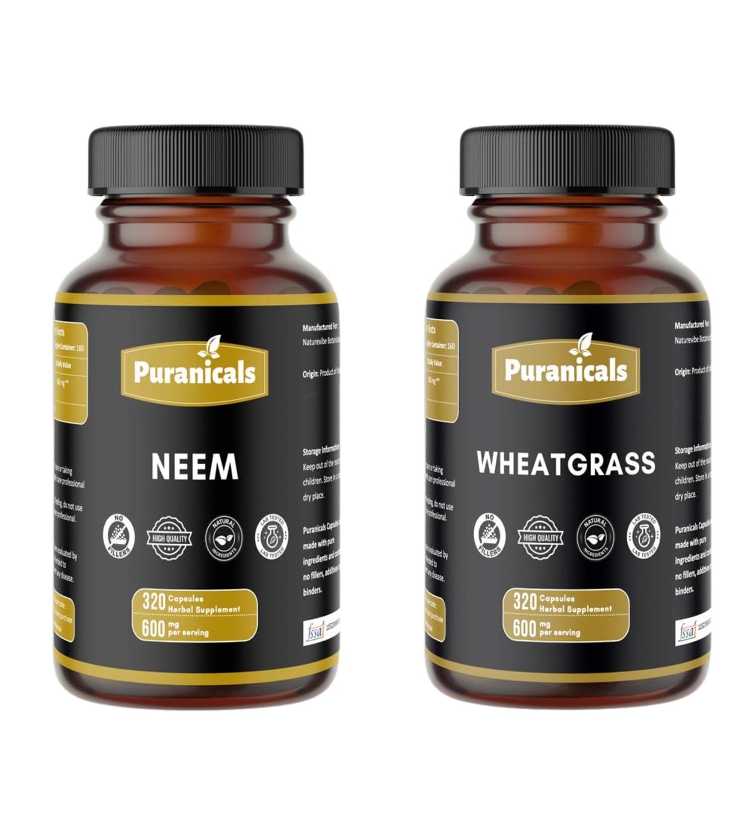 Neem 320 Capsules and Wheatgrass 320 Capsules Bundle | Two-Bottle Herbal Essentials | Pure Simple Formulas| Convenient Capsule Format | Non-GMO Ingredients No Artificial Colors | Capsules Com - Buy Online on GoSupps.com
