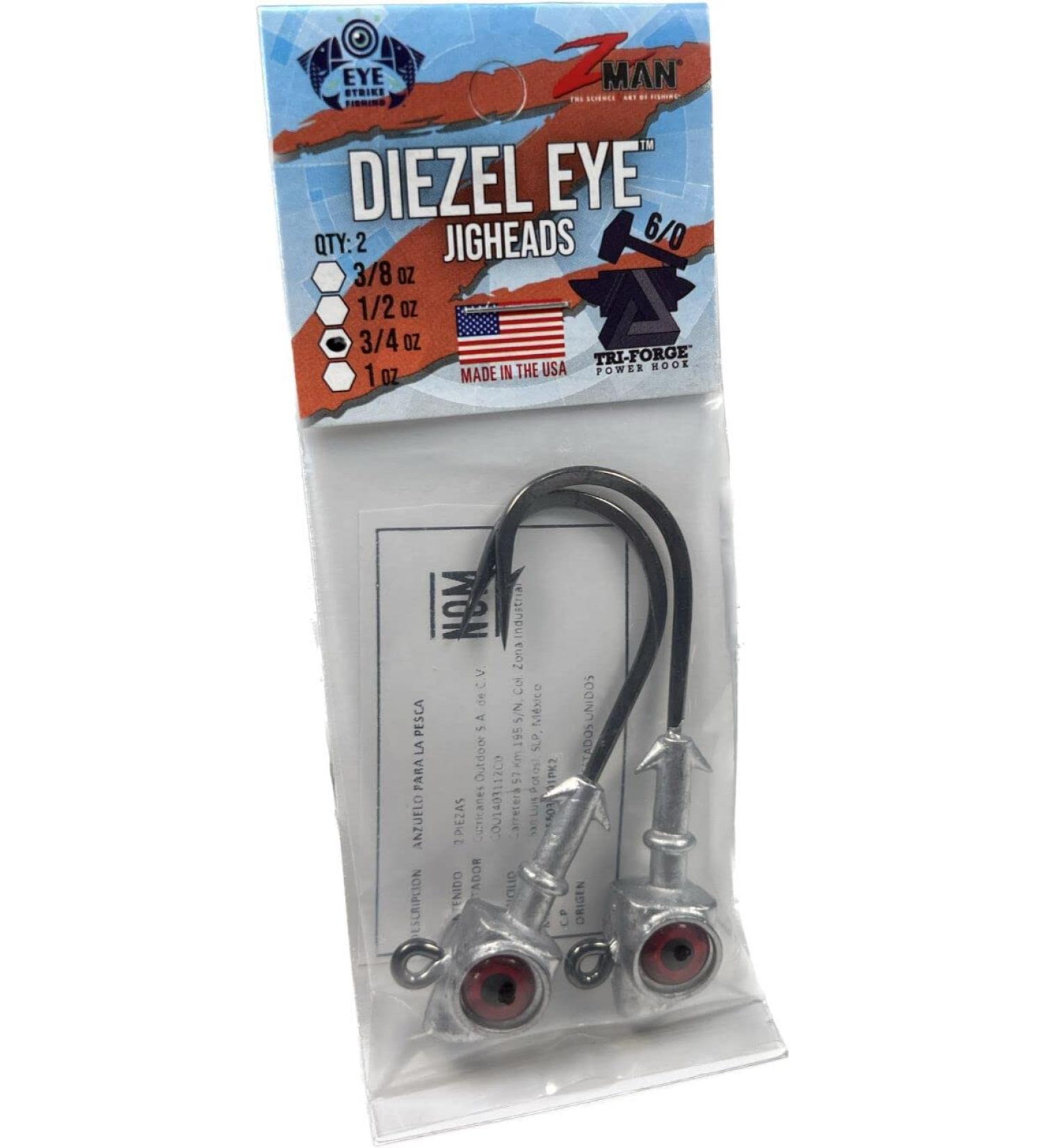 Z-Man DE8034-02PK2 Diezel Eye Jigheads 8/0 3/4 Oz Glow 2 Pack