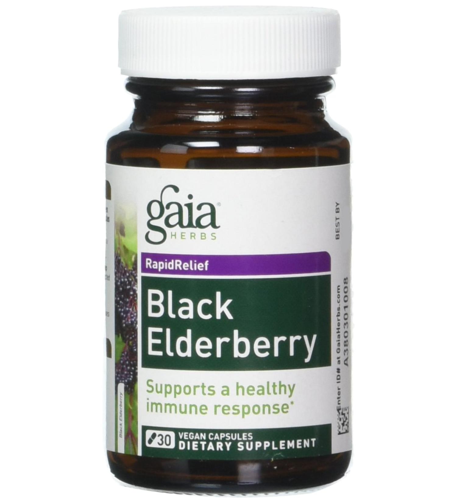 Gaia Herbs Black Elderberry & Acerola Fruit - 30 Vegan Capsules for Immune Support - Buy Online on GoSupps.com