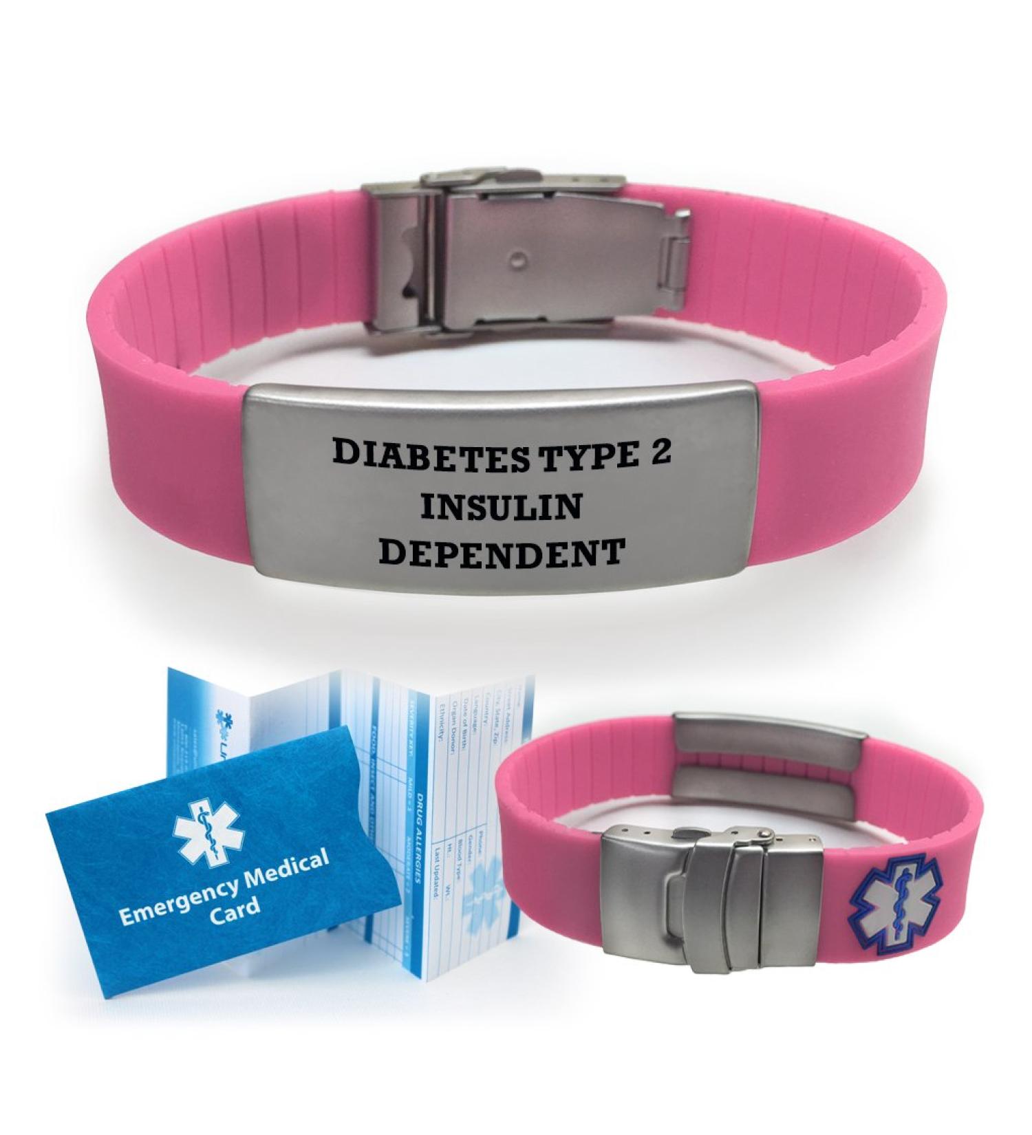 Diabetes Type 2 Insulin Dependent Medical Alert ID Bracelet for Women - Pink | Shop Now for Stylish Health Safety - Buy Online on GoSupps.com