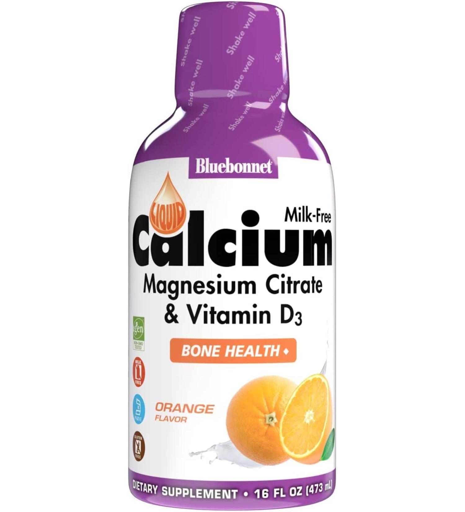 Bluebonnet Nutrition Liquid Calcium Citrate with Magnesium, Vitamin D3 - 32 Servings, Orange Flavor, 16 Fl Oz - Bone Health Supplement, Gluten Free, Soy Free, Milk Free, Kosher - Buy Online on GoSupps.com