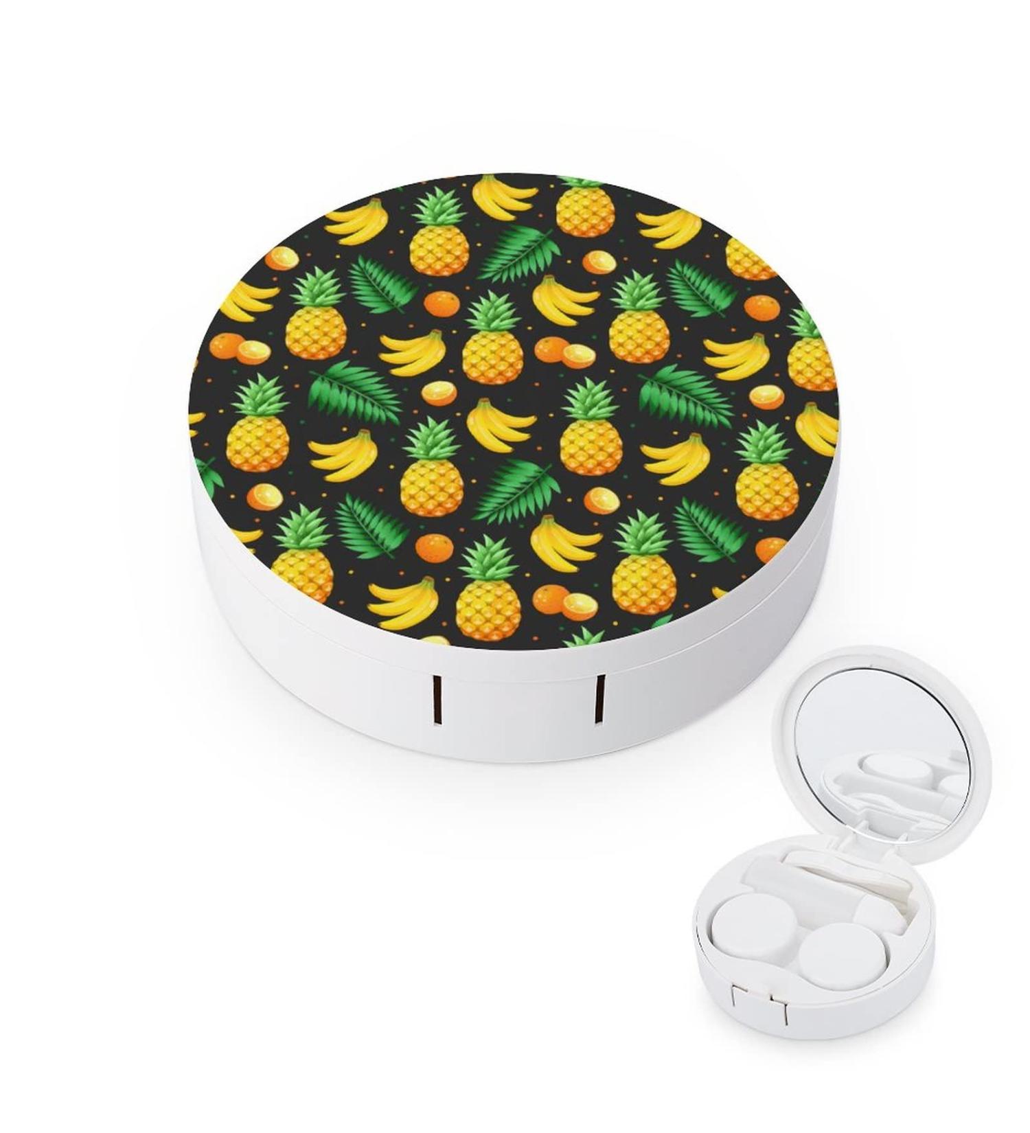 Pineapple Banana Orange Round Case For Contact Lens Kit Storage Box with Mirror Printed - Buy Online on GoSupps.com