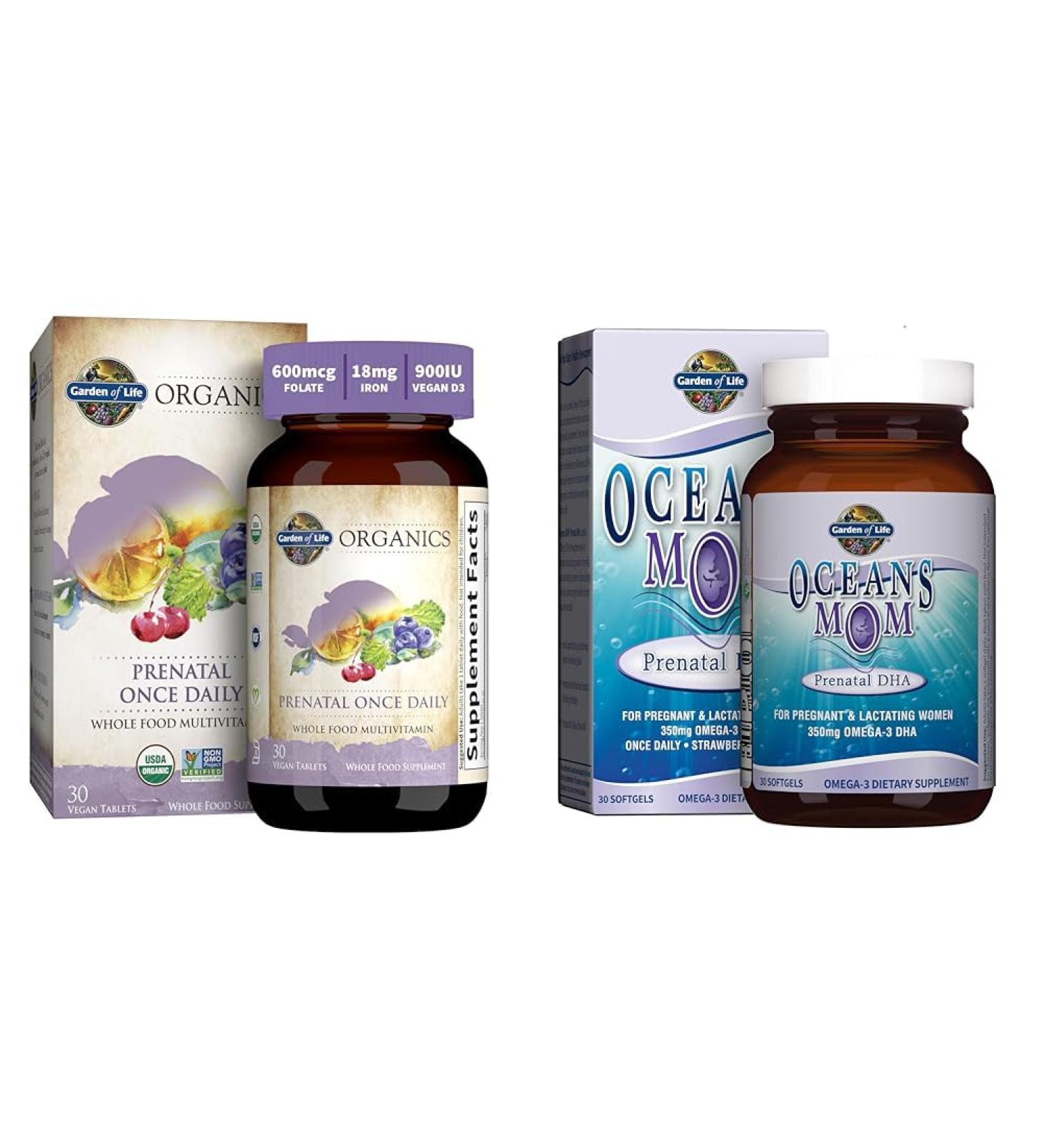 Garden of Life Prenatal Vitamin Folate Energy & Oceans Mom Prenatal DHA Strawberry Fish Oil Brain Support - Buy Online on GoSupps.com