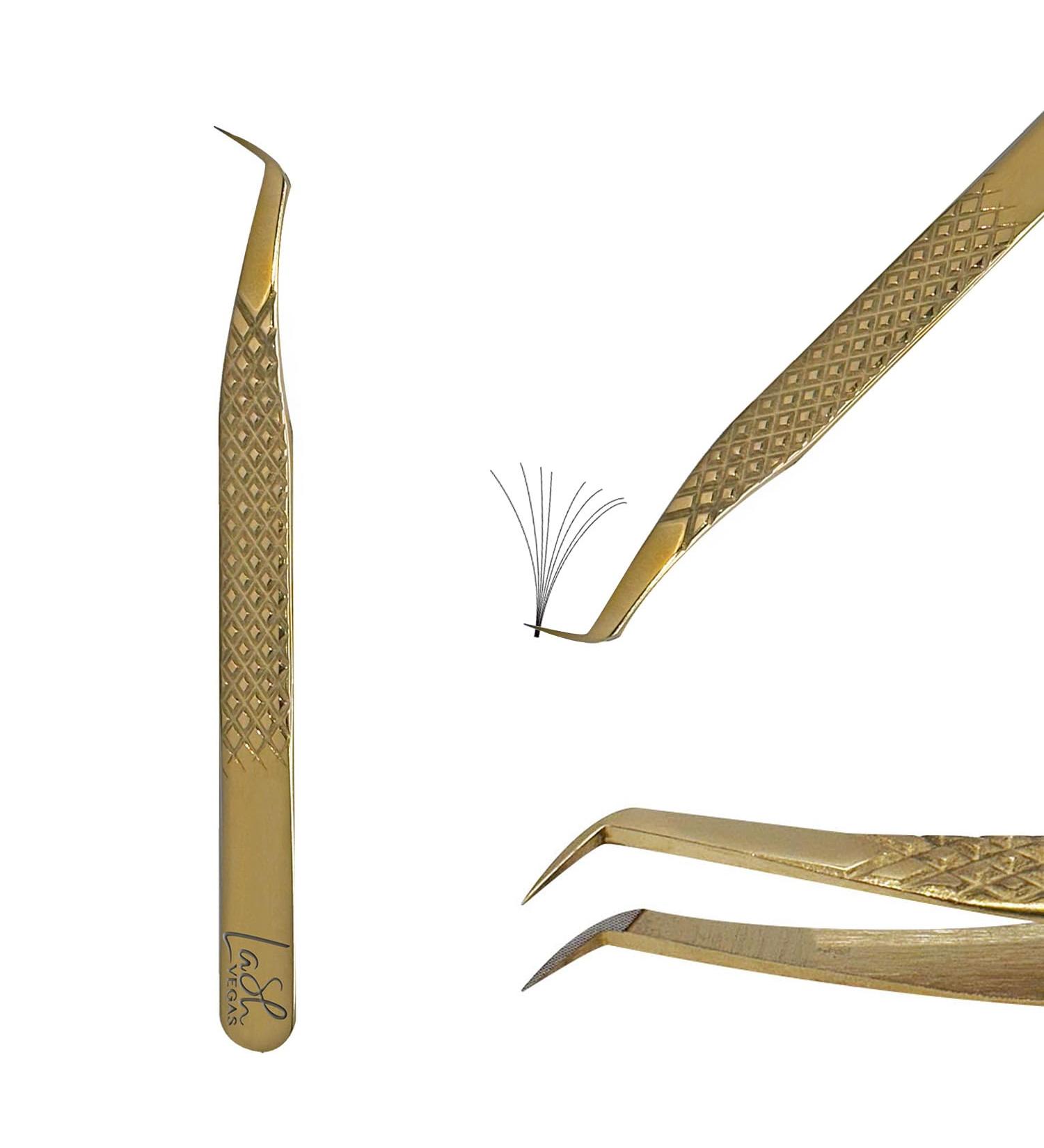 Extra Slim Bootie Tweezer for Volume Lash Extensions | Fiber Tip & Diamond Grip | Gold Precision Tool - Buy Online on GoSupps.com