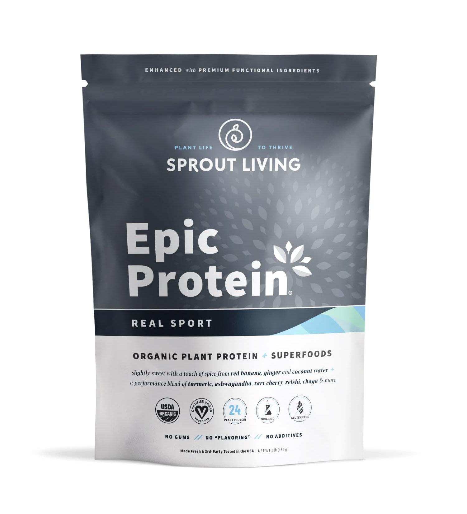 Sprout Living Epic Protein Organic Plant Protein + Superfoods Real Sport 1.1 lb (494 g) - Buy Online on GoSupps.com