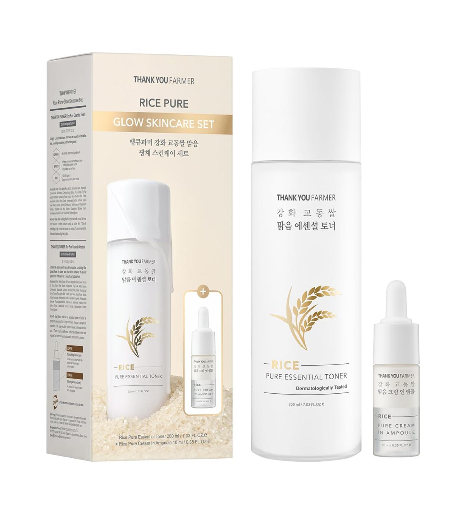 THANKYOU FARMER Rice Pure Skincare Set - Full Size Toner & Mini Ampoule | Korean Glass Skin Essentials | International Shipping - Buy Online on GoSupps.com