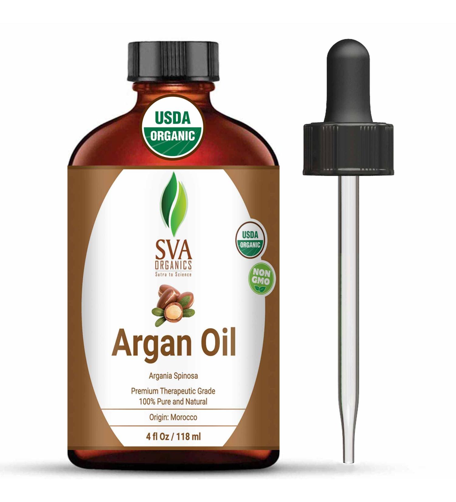 SVA Organics Argan Oil 4oz - 100% Pure & Natural Cold Pressed USDA Organic Carrier Oil for Hair, Beard, Face, Skin - Premium Grade Moisturizer - Buy Online on GoSupps.com