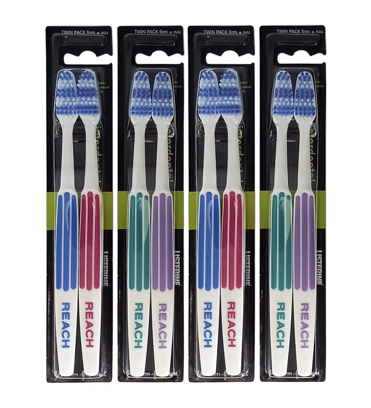 REACH Essential Care Interdental Firm Toothbrush Duo Pack x 4 Full Head Hard Bristle Manual Toothbrushes Variety Colors Multipack Daily Oral Enamel Dental Care Firm 2 count (Pack of 4) - Buy Online on GoSupps.com