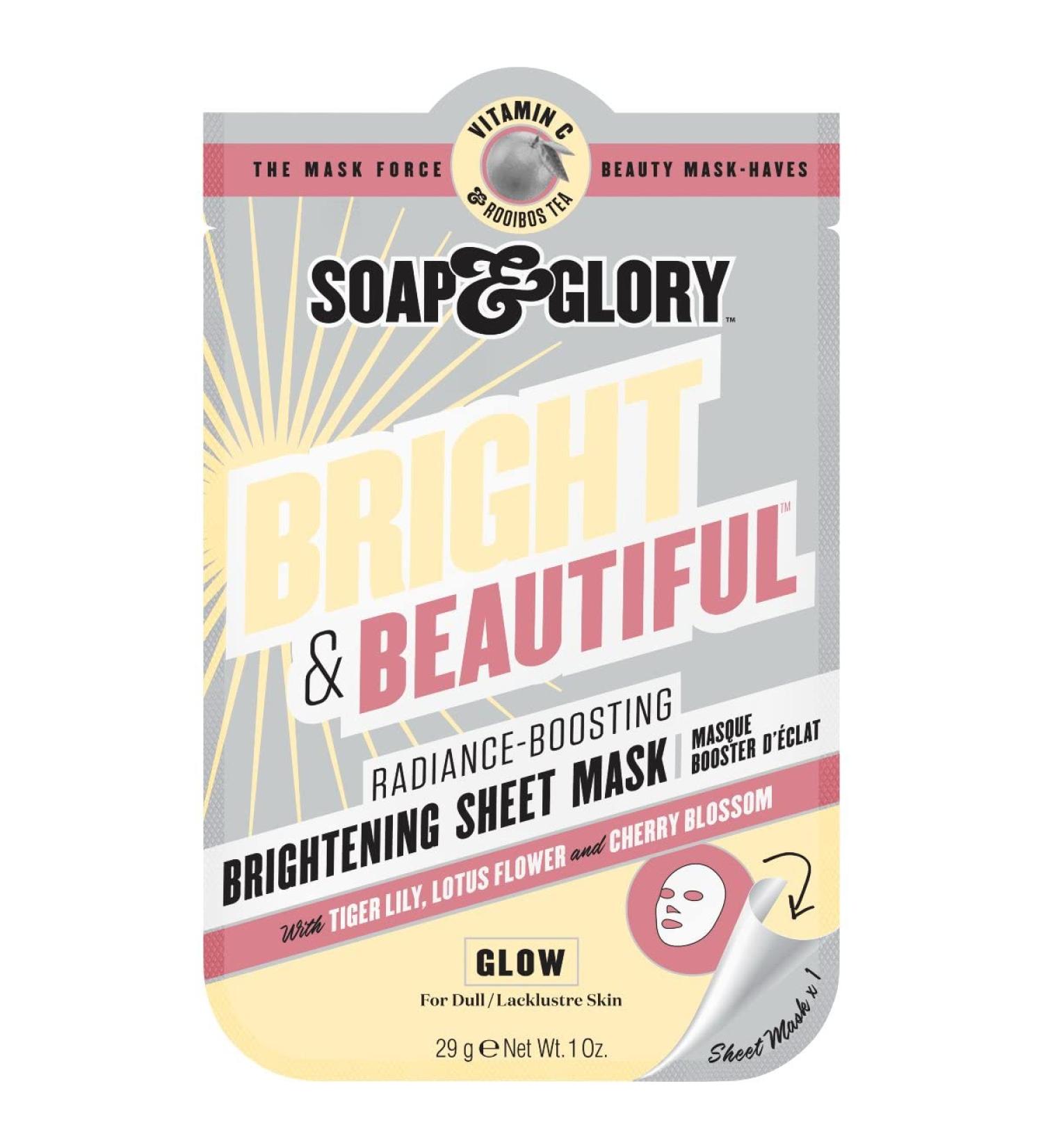 Buy Soap & Glory Bright & Beautiful Brightening Sheet Face Mask - Vitamin C & White Flower Exfoliating Mask for Dull Skin (29g) - International Shipping Available - Buy Online on GoSupps.com