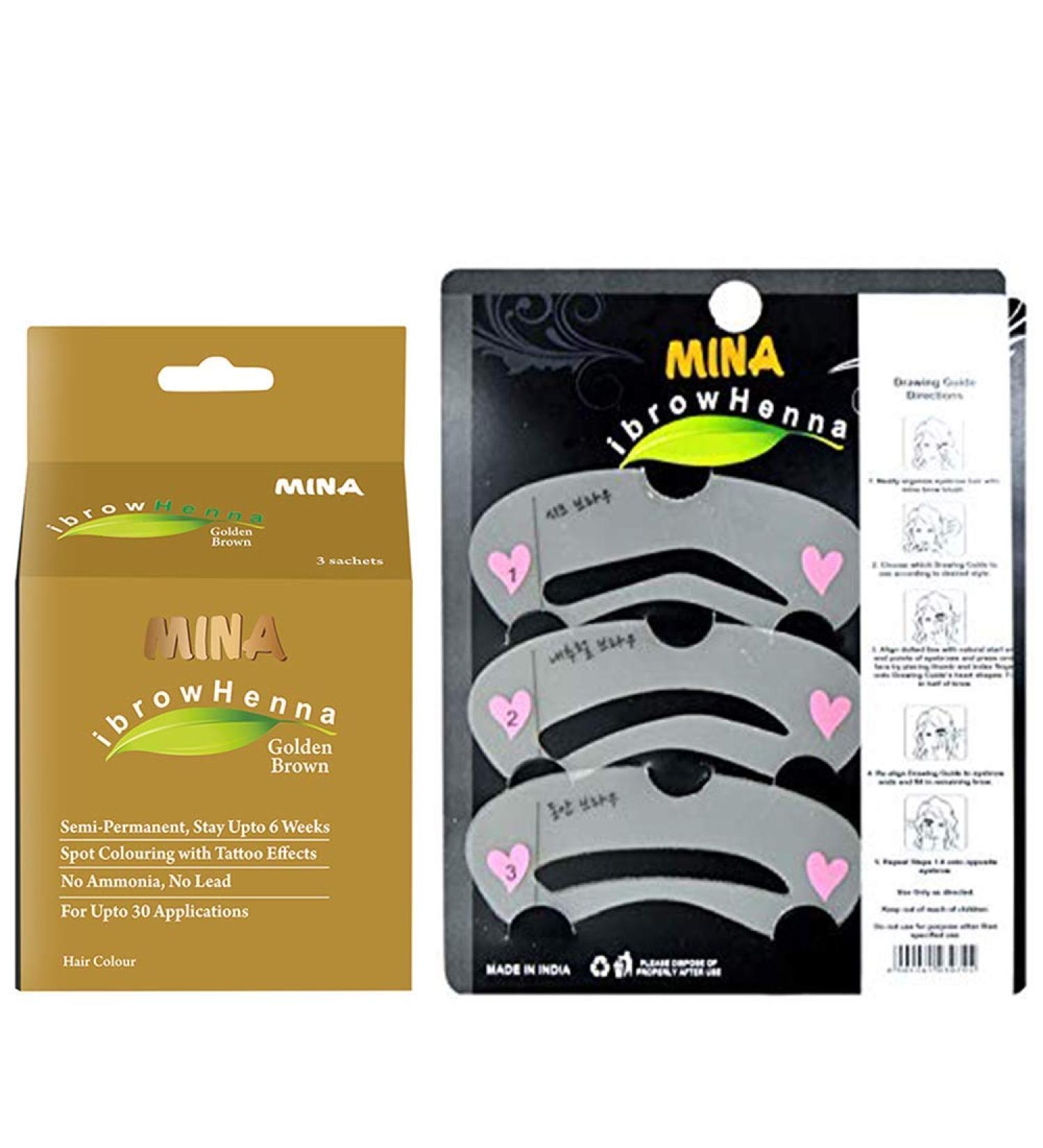 Mina iBrow Hair Color Golden Brown Tinting Powder & Stencil Kit | Water-Resistant, Smudge-Proof, Ammonia-Free, Vegan | Long-Lasting Gray Coverage up to 6 Weeks - Buy Online on GoSupps.com