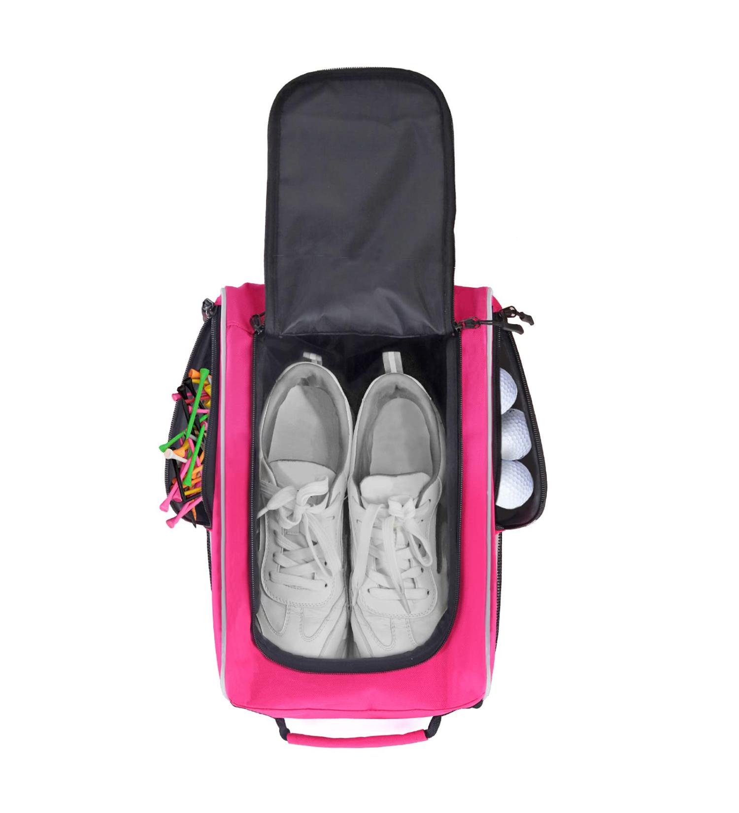 WOLT Golf Shoe Bag - Ventilated Sports & Travel Carrier with Double Accessory Pocket for Women and Men - Pink - Buy Online on GoSupps.com