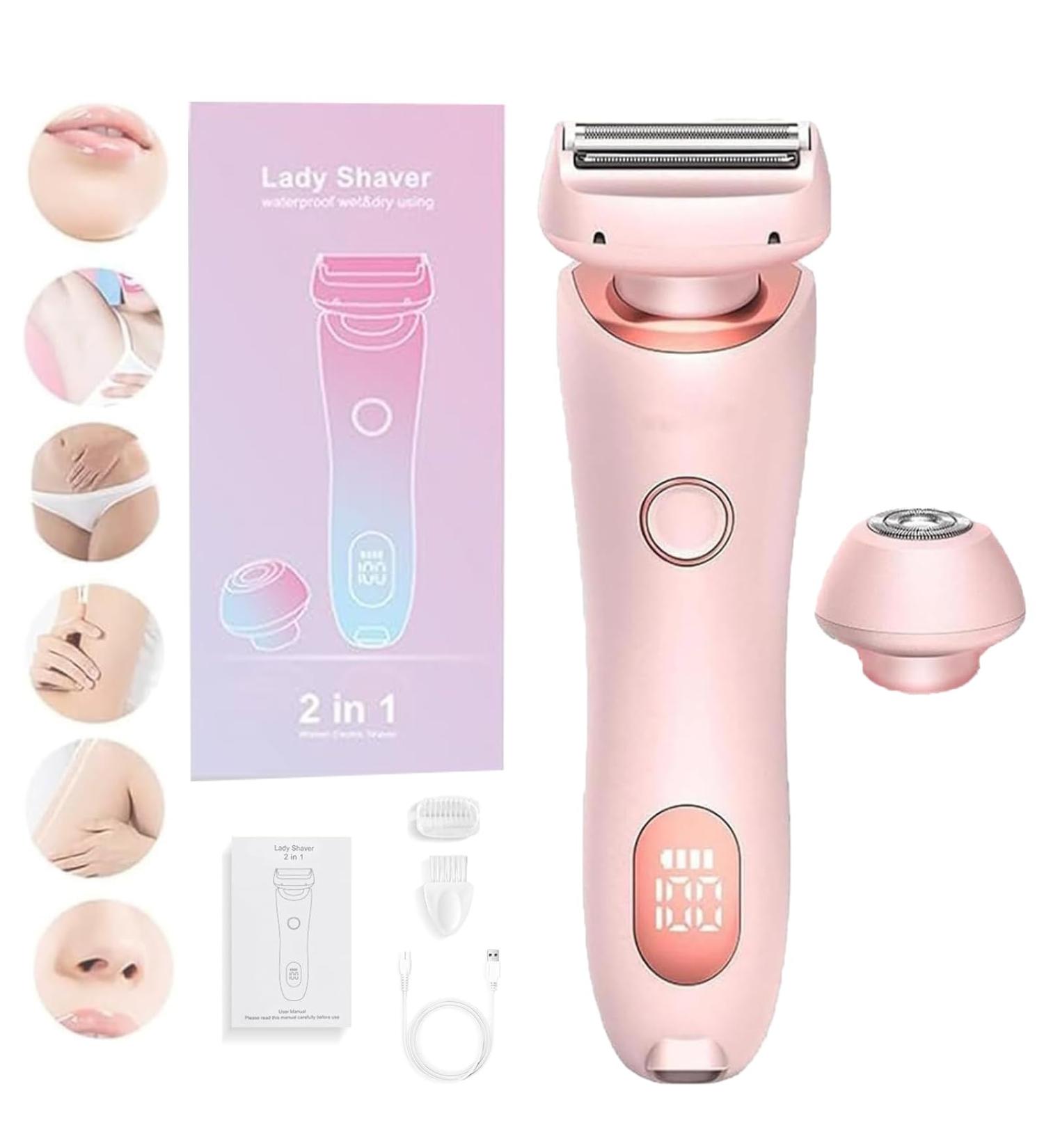 Duskofficial Razor 2 in 1 Portable Electric Shaver Razors for Women The Glide Pro 3.0 Waterproof Electric Razor Wireless Bikini Trimmer Wet and Dry Painless Hair Removal Removable Head (Pink) - Buy Online on GoSupps.com