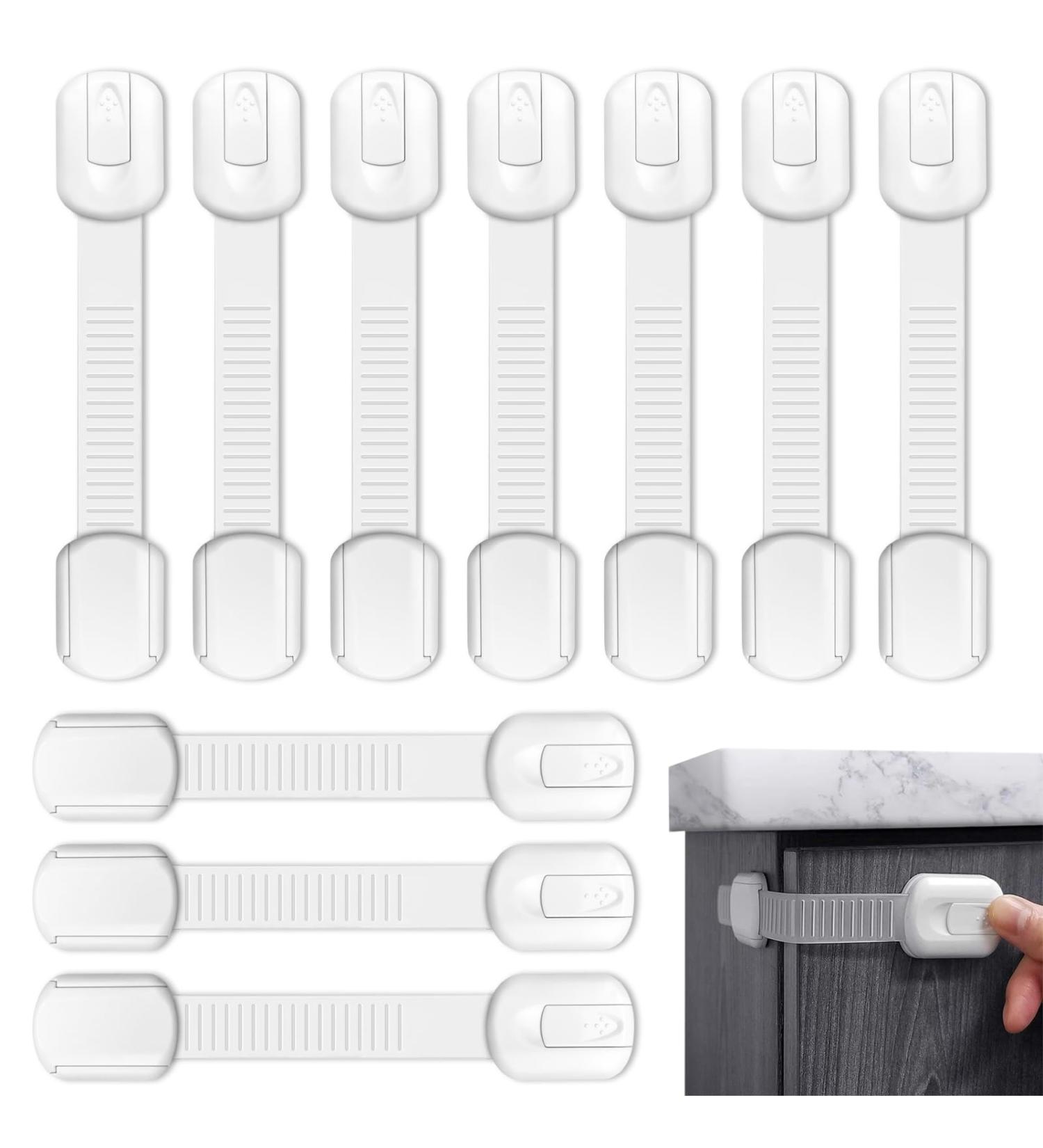 10 Child Safety Cabinet Locks - Self-Adhesive Drawer Locks for Cupboards & Fridges - No Drilling Needed - White - Buy Online on GoSupps.com