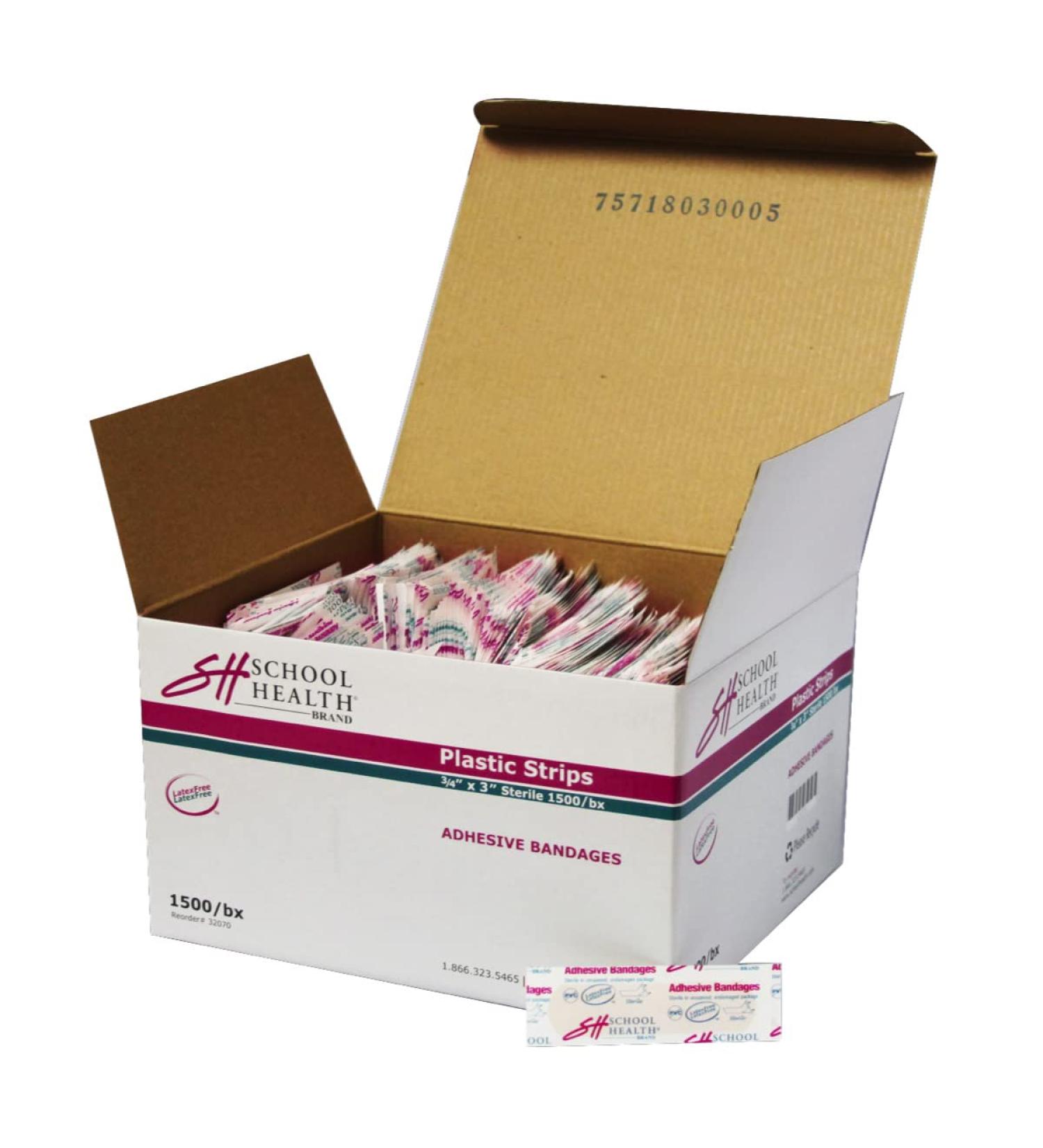 School Health - Adhesive Bandages  Comfortable Form-fitting Protection & Wound Care for Minor Cuts and Scrapes  Premium Adhesive Stays Secure with Movement or Perspiration  Plastic  3/4 x 3 1500/Box