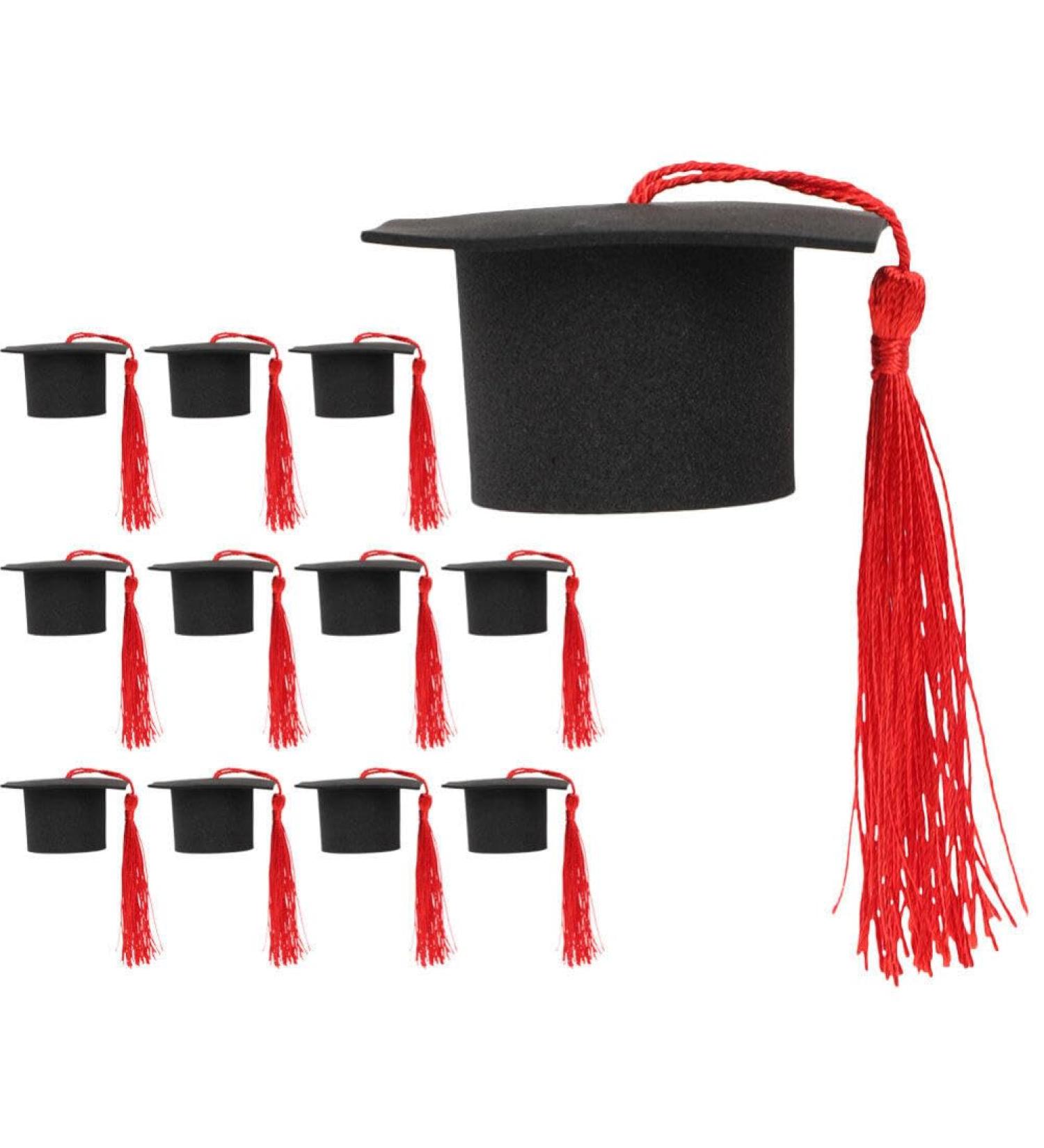 COOLHIYA 12pcs Yellow Decor Fringe Trim Graduation Toppers for Cupcakes Party Cake Ornament Grad Cap Cupcake Topper Graduation Cake Ornament Cupcake Toppers Cake Supplies Polyester Tassel Red medium