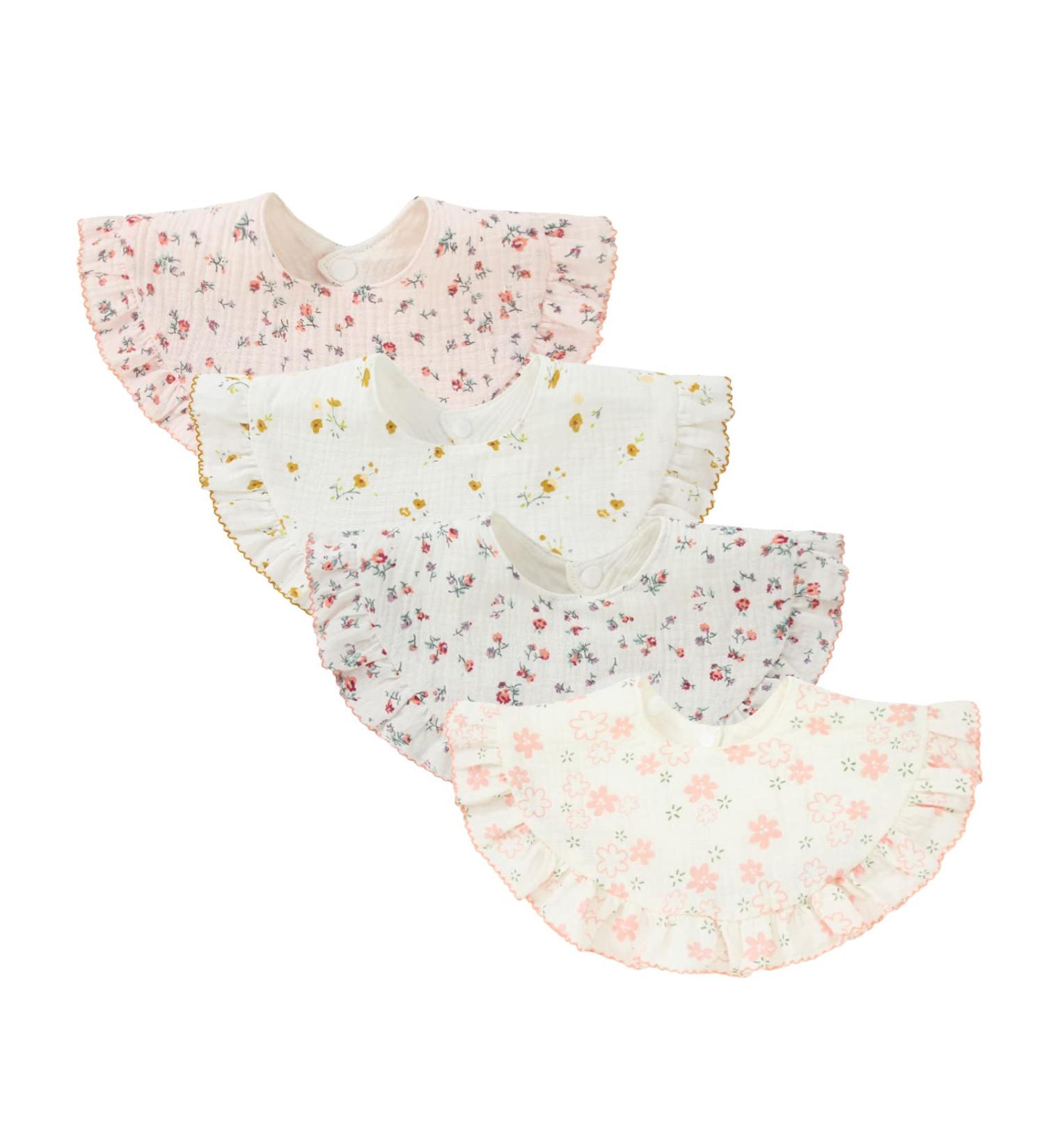 Nishine 4-Pack Unisex Baby Musselin Bandana Bibs | 360 Rotatable Cotton Bibs for Girl | Stylish Flower Set for Feeding & Childhood Comfort - Buy Online on GoSupps.com
