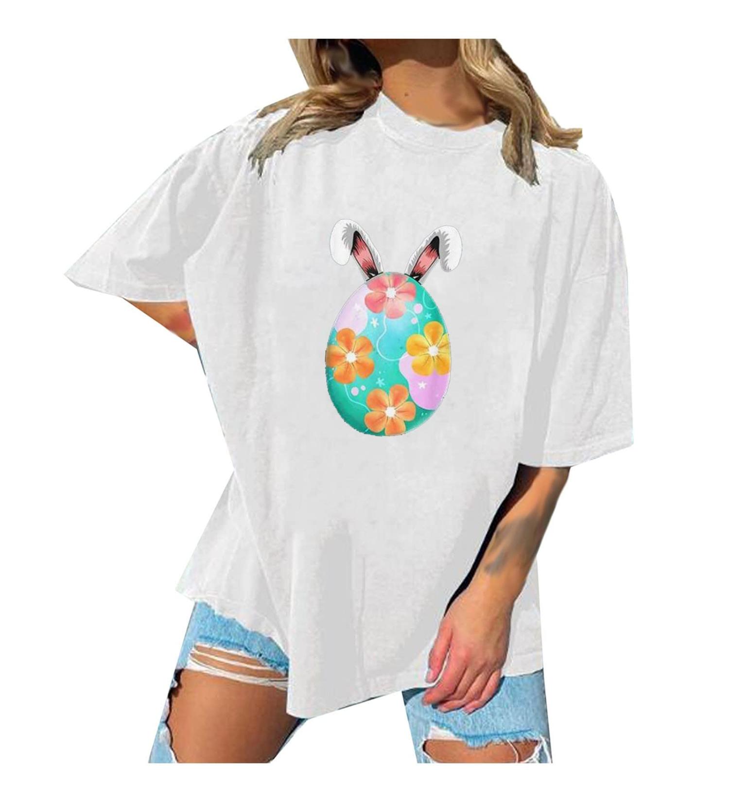 Easter Egg Print Women's Crop Top with Rabbit Ear Graphic - X-Large White - Buy Online on GoSupps.com