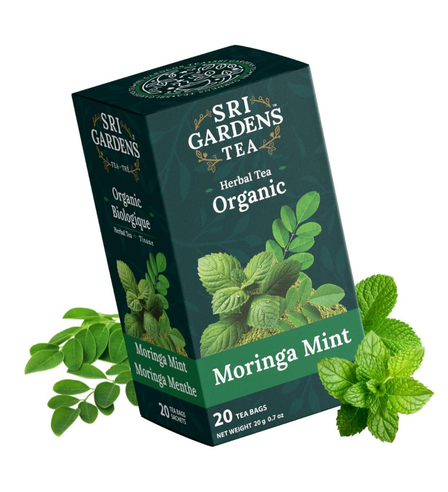 Sri Gardens Tea Moringa Mint Tea Bags 20 count - Buy Online on GoSupps.com
