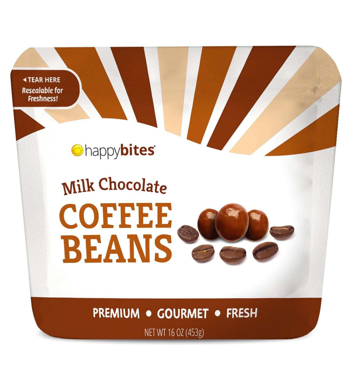 Happy Bites Milk Chocolate Covered Espresso Coffee Beans - 16 oz Resealable Pouch Bag - Premium Chocolate - 1lb Pack - Buy Online on GoSupps.com
