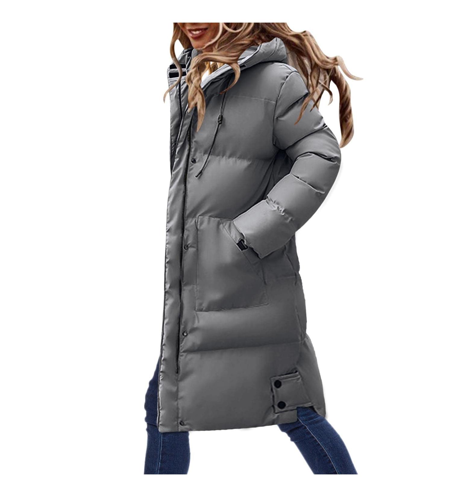 Buy Women's Long Warm Quilted Winter Jacket - Stylish & Padded Ski Coats in Blue & Gray Sizes Up to 3XL - Buy Online on GoSupps.com