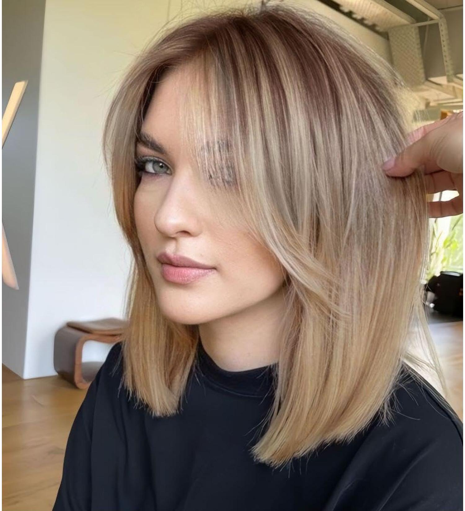 Emmor Blonde Wigs with Curtain Bangs | Shoulder-Length Synthetic Heat-Resistant Wigs for Women - Natural Comfortable Ombre Look - Buy Online on GoSupps.com