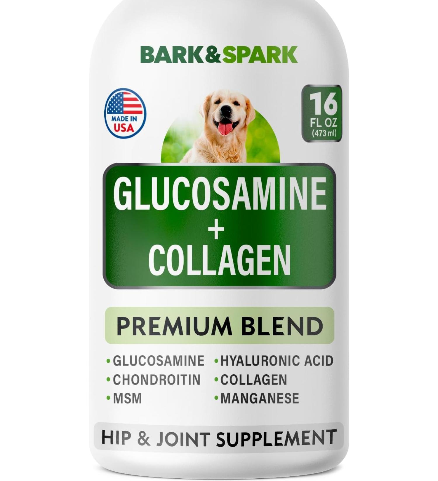 BARK&SPARK Liquid Collagen Glucosamine for Dogs 16 Fl Oz Easy
