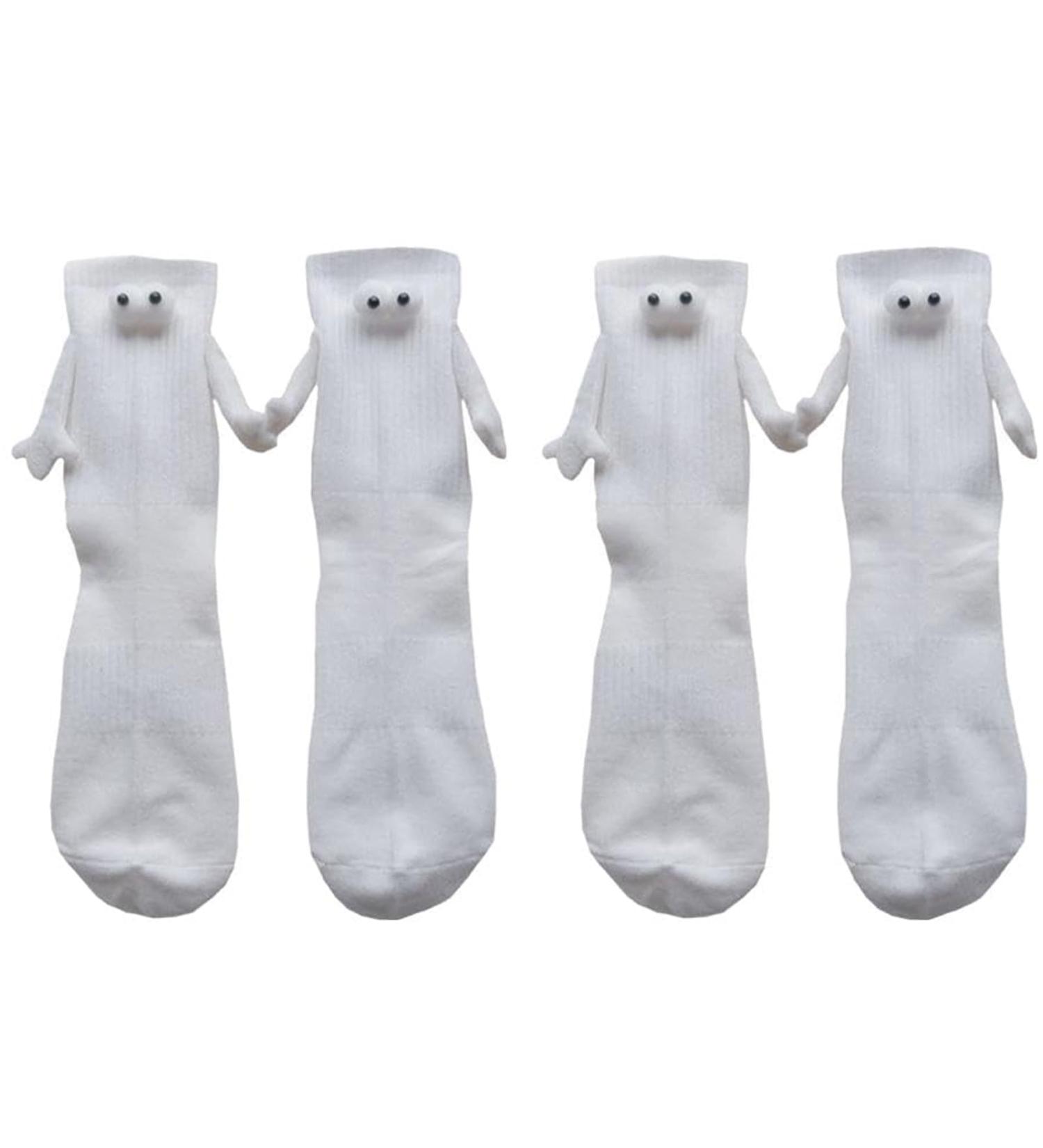 Hand Holding Couple Funny Socks Magnetic Suction 3D Doll - White (One Size) - Buy Online on GoSupps.com