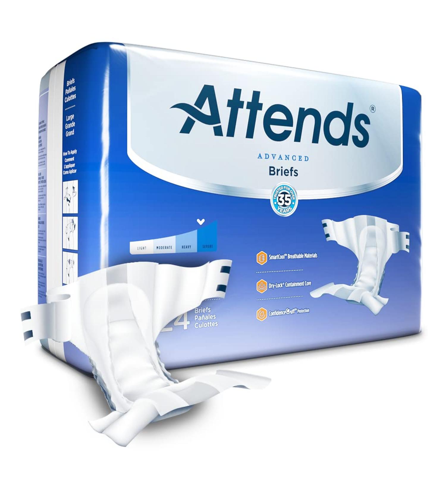 Attends Advanced Briefs | Large 24 Count (Pack of 3) | Adult Incontinence Care with Dry-Lock Technology - Buy Online on GoSupps.com